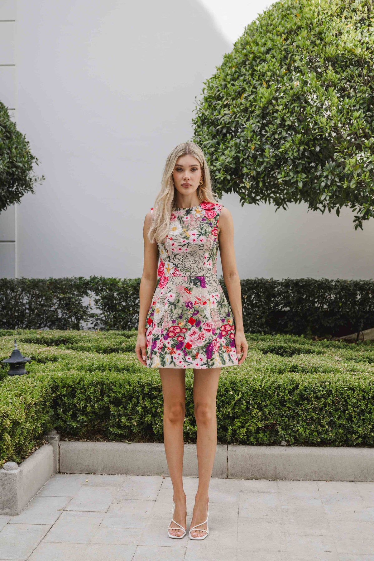 Flora Tulip Mini Dress in Pink & Green Floral