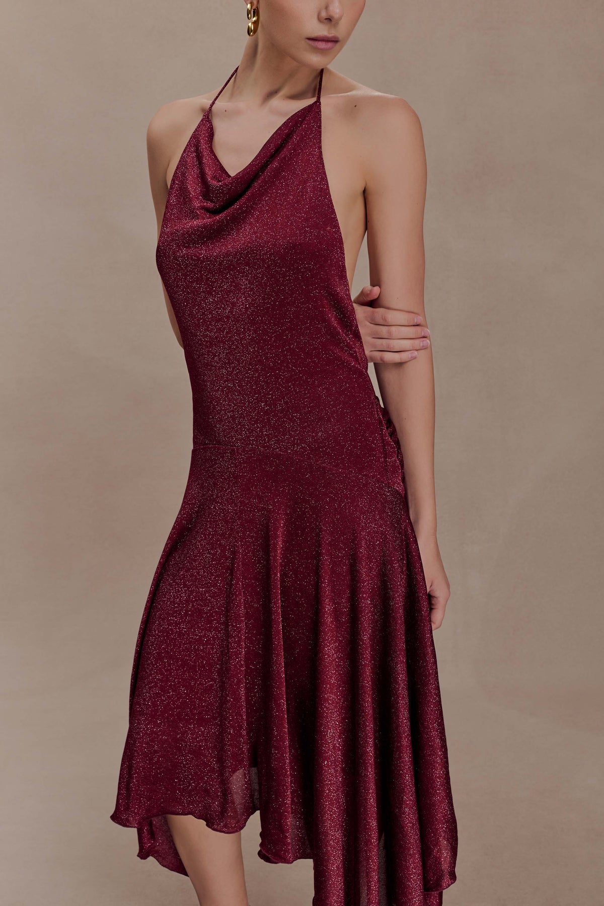 Sylvie Lurex Hankie Midi Dress - Wine