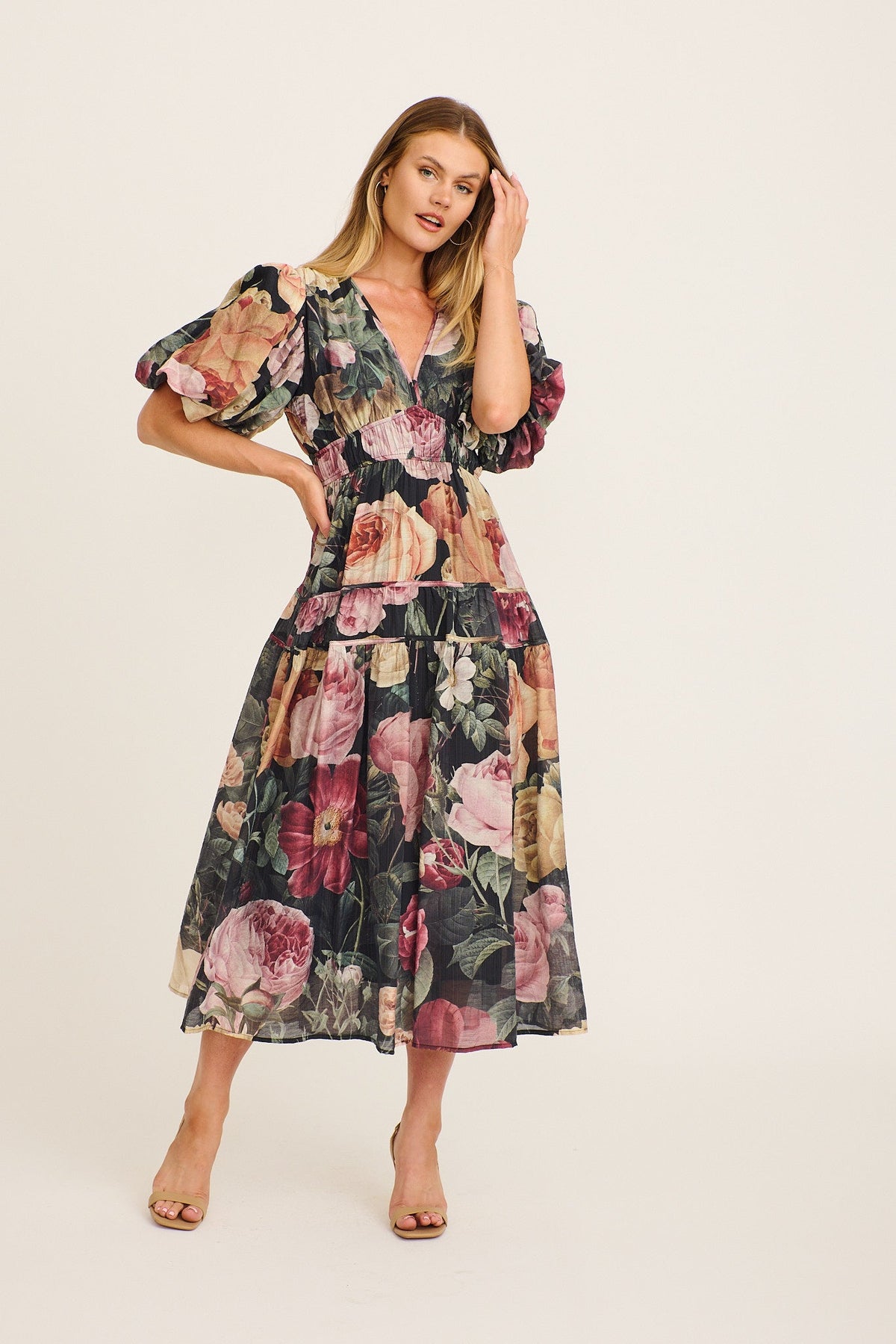 Amalie Midi Dress in Dark Multi Floral