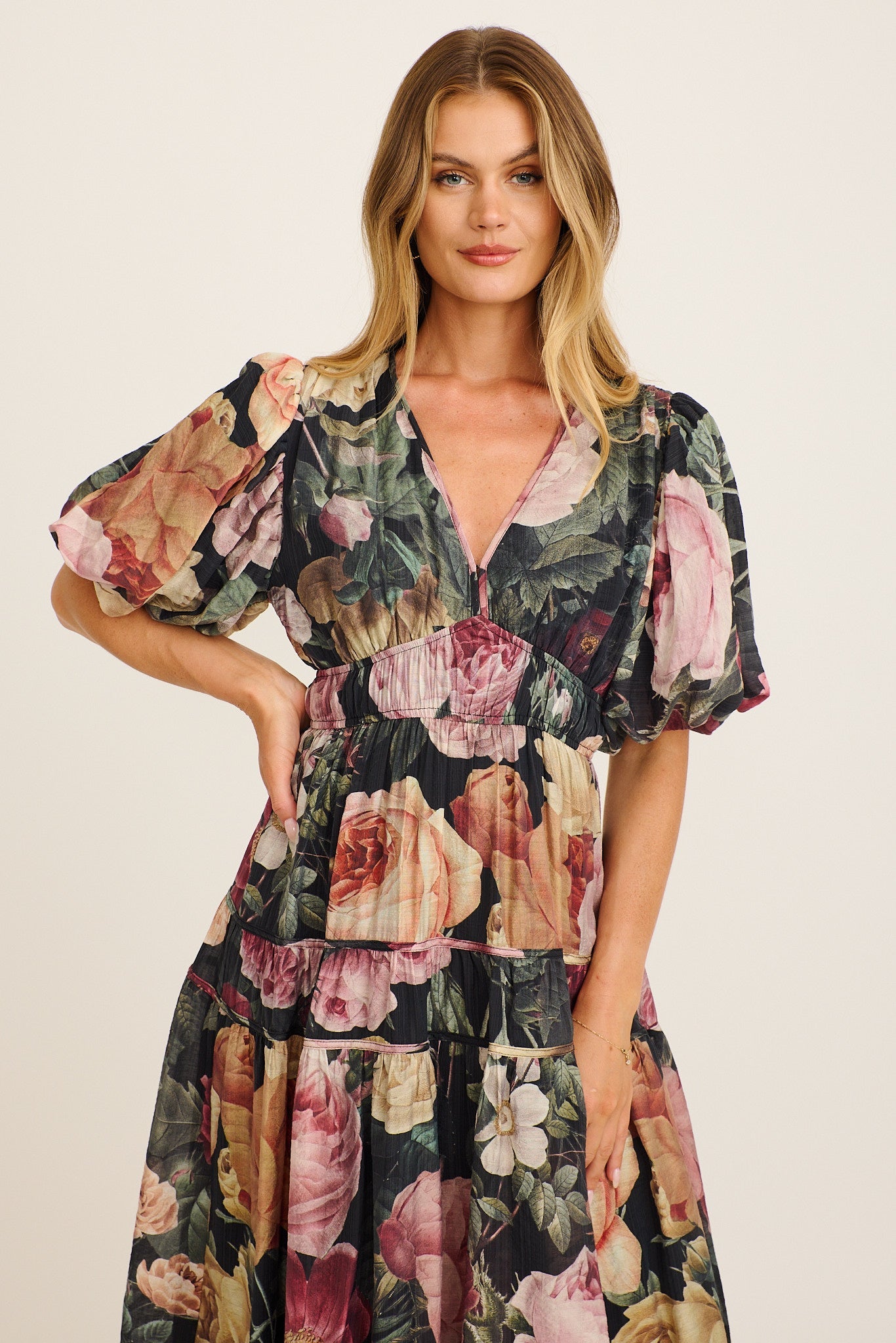 Amalie Midi Dress in Dark Multi Floral