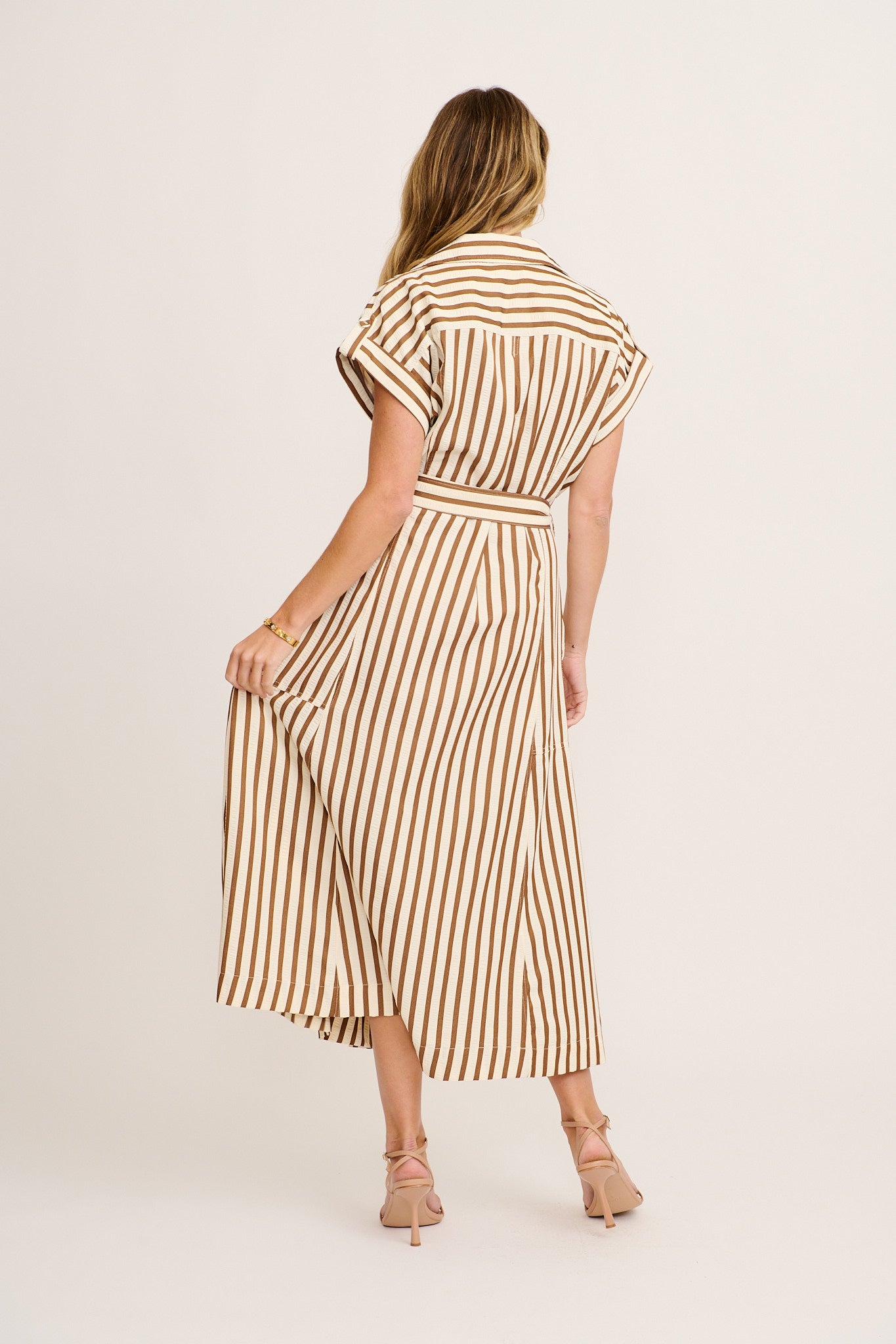 Arcadia Maxi Shirt Dress in Brown Stripe
