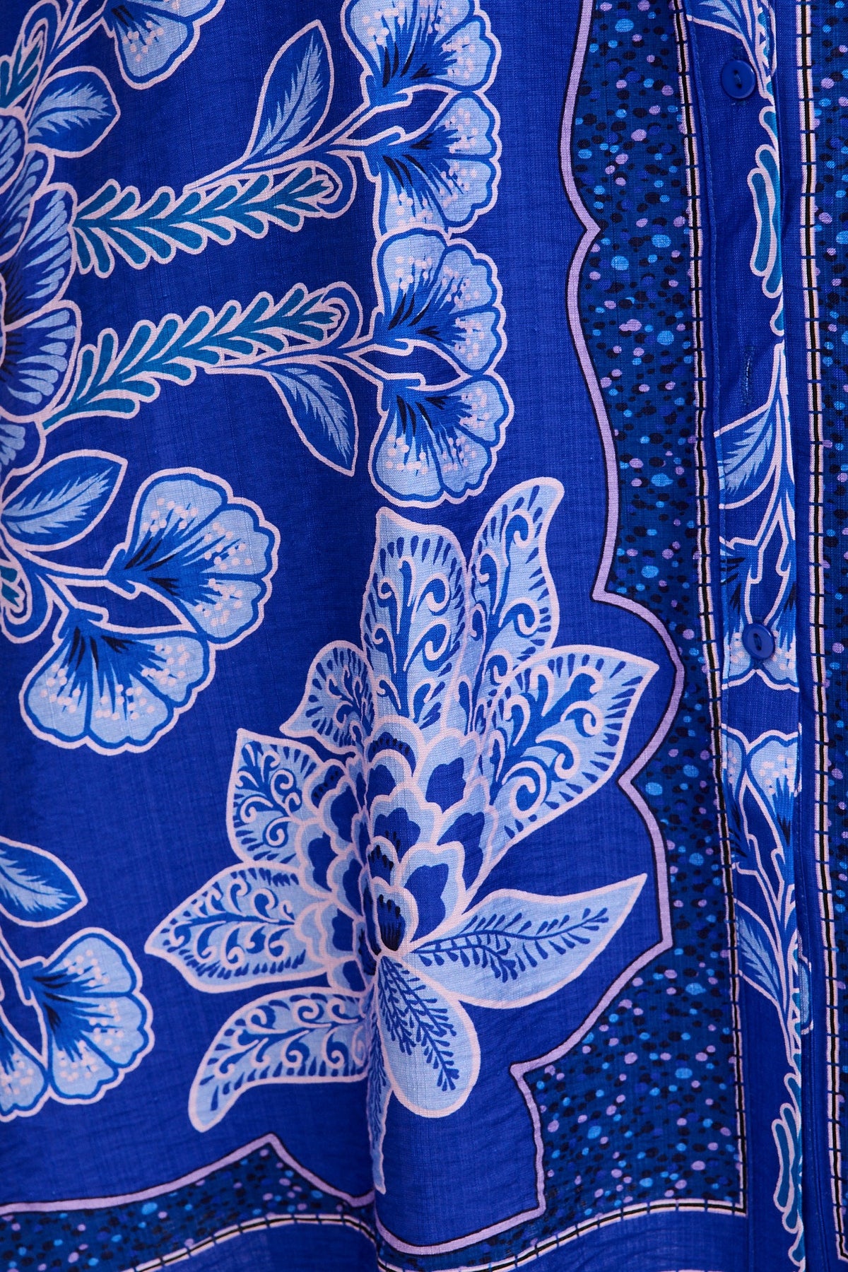 Aurelina Maxi Shirt Dress in Blue Floral Print Linen Blend