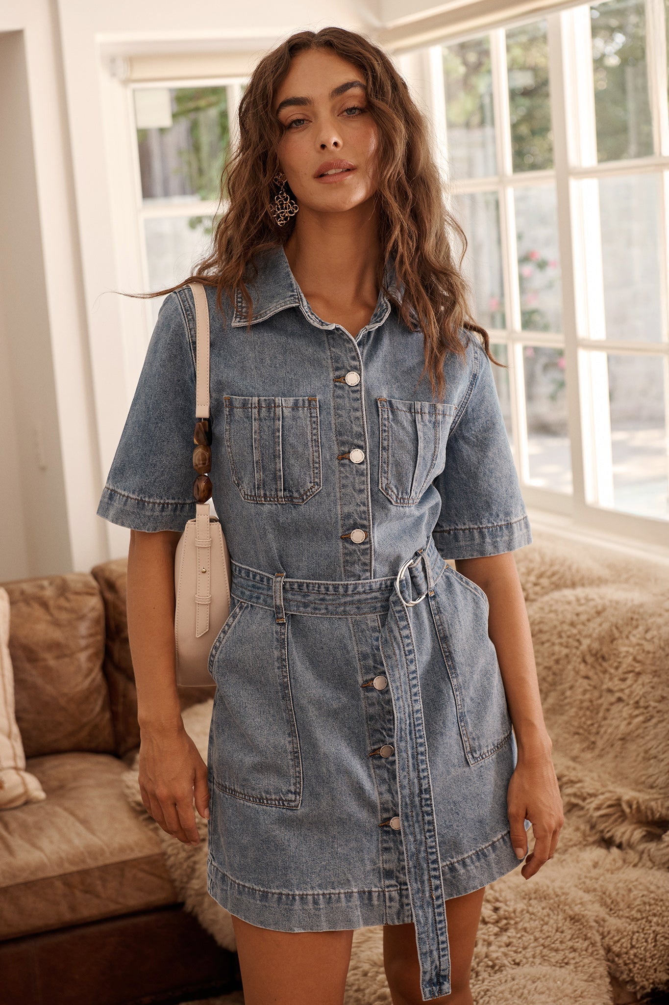Amoret Shirt Dress in Mid Blue Denim