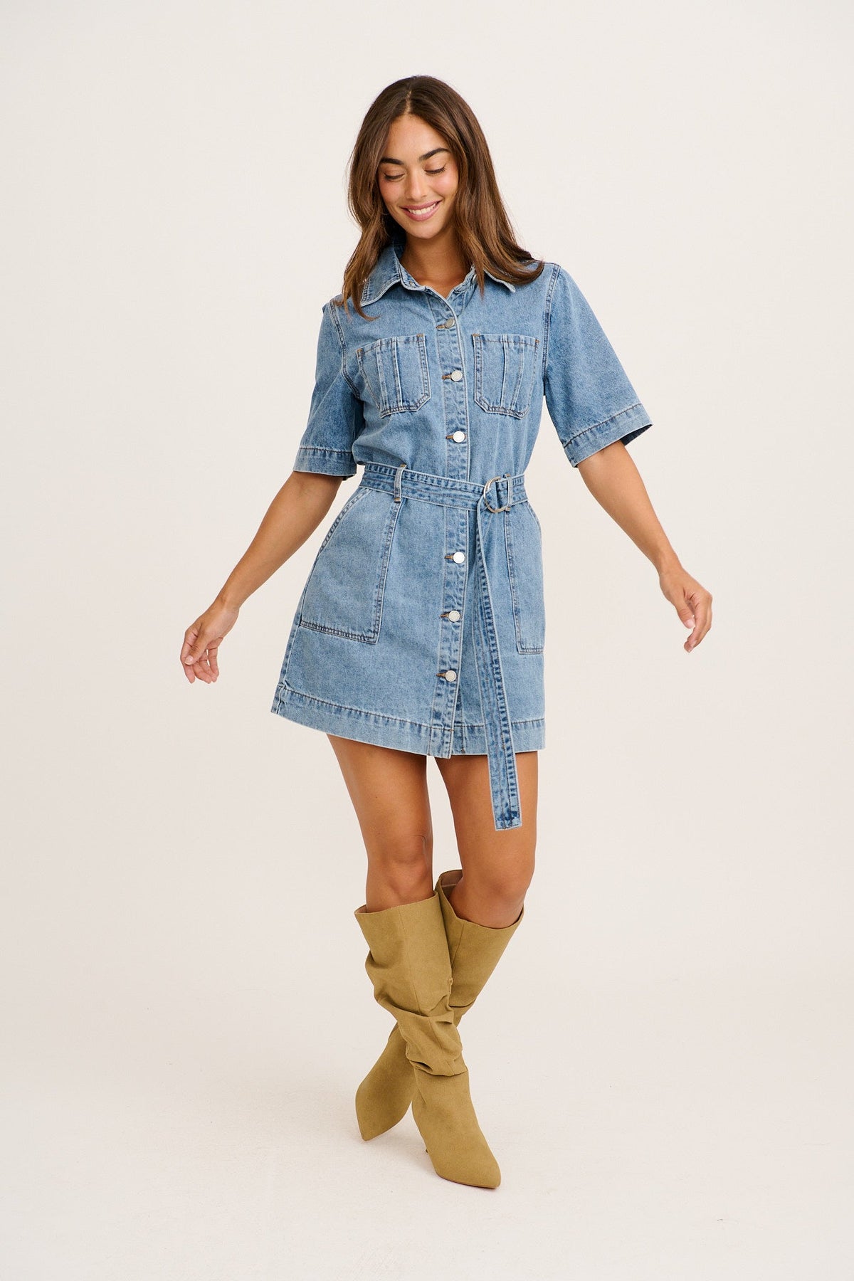 Amoret Shirt Dress in Mid Blue Denim