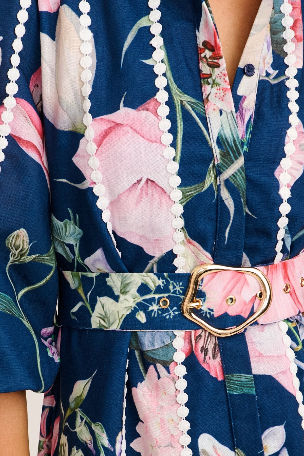 Art Of Bloom Midi Shirt Dress in Navy Floral Linen Blend