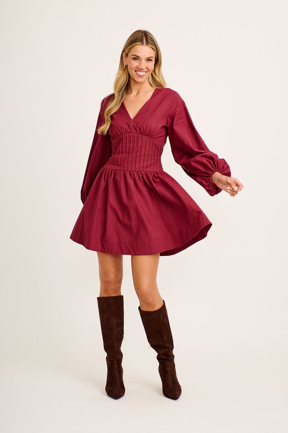 Cheryl Dress in Wine Cotton