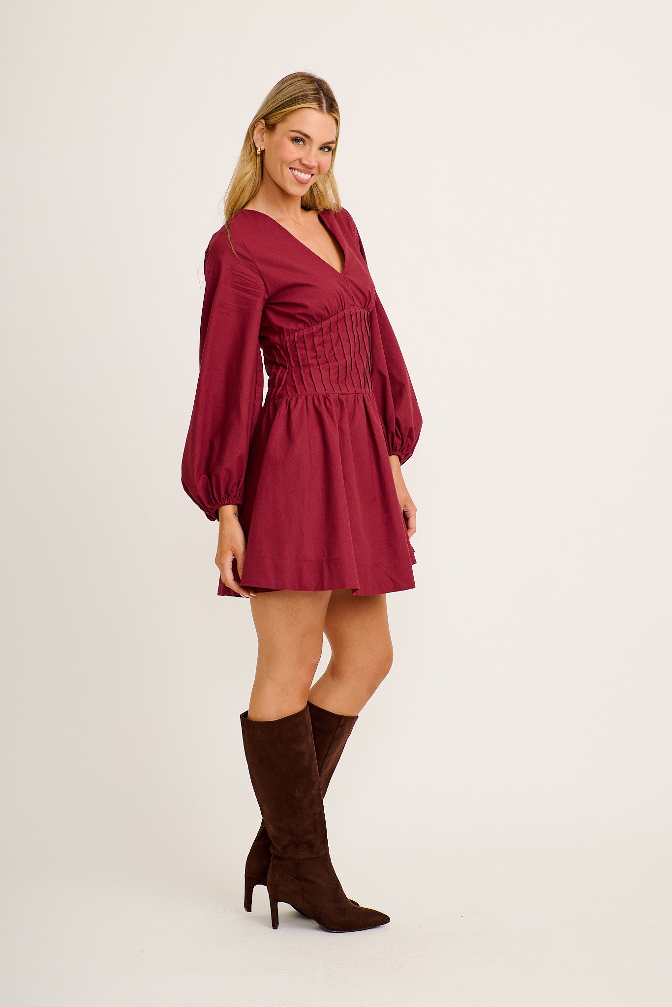 Cheryl Dress in Wine Cotton