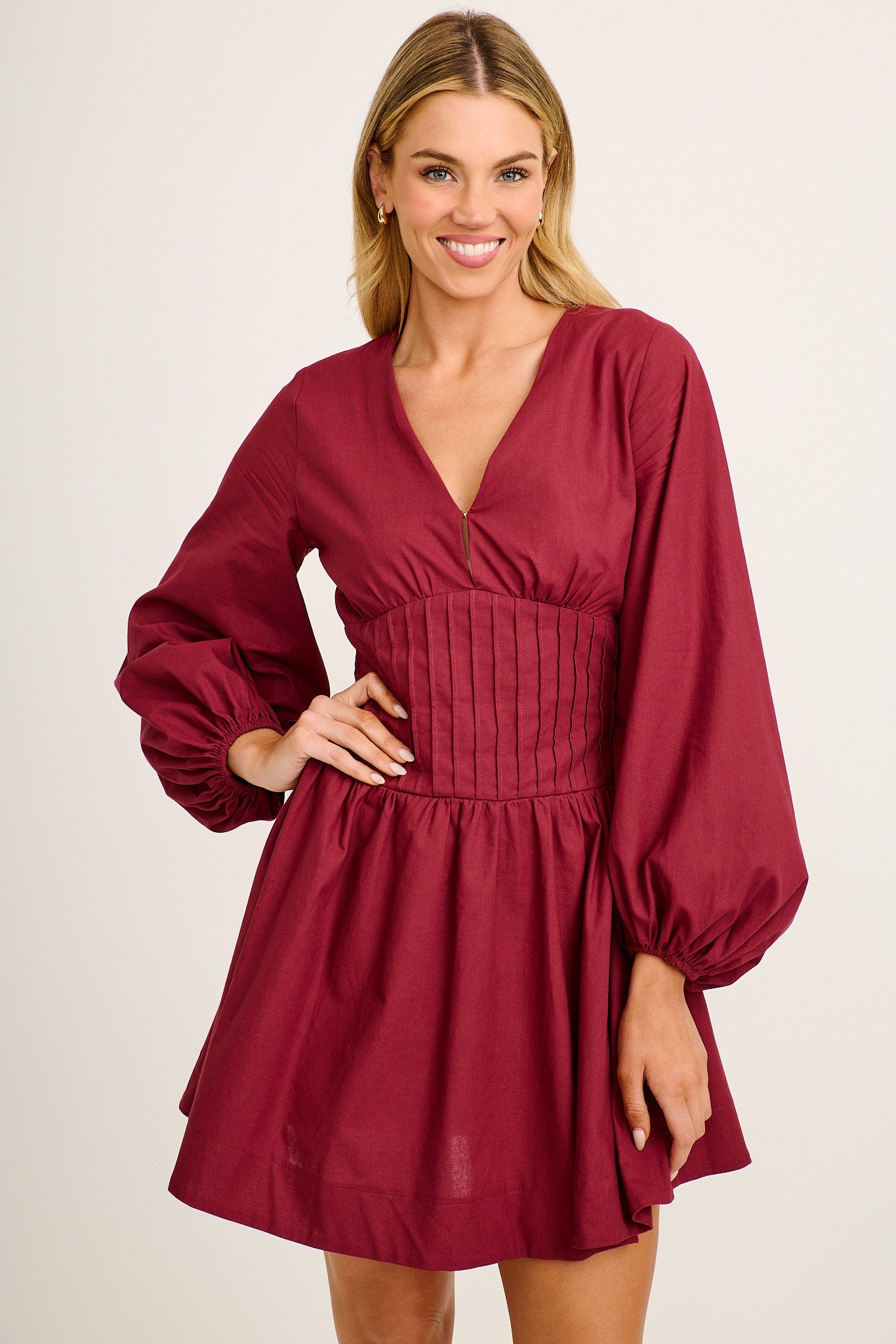 Cheryl Dress in Wine Cotton