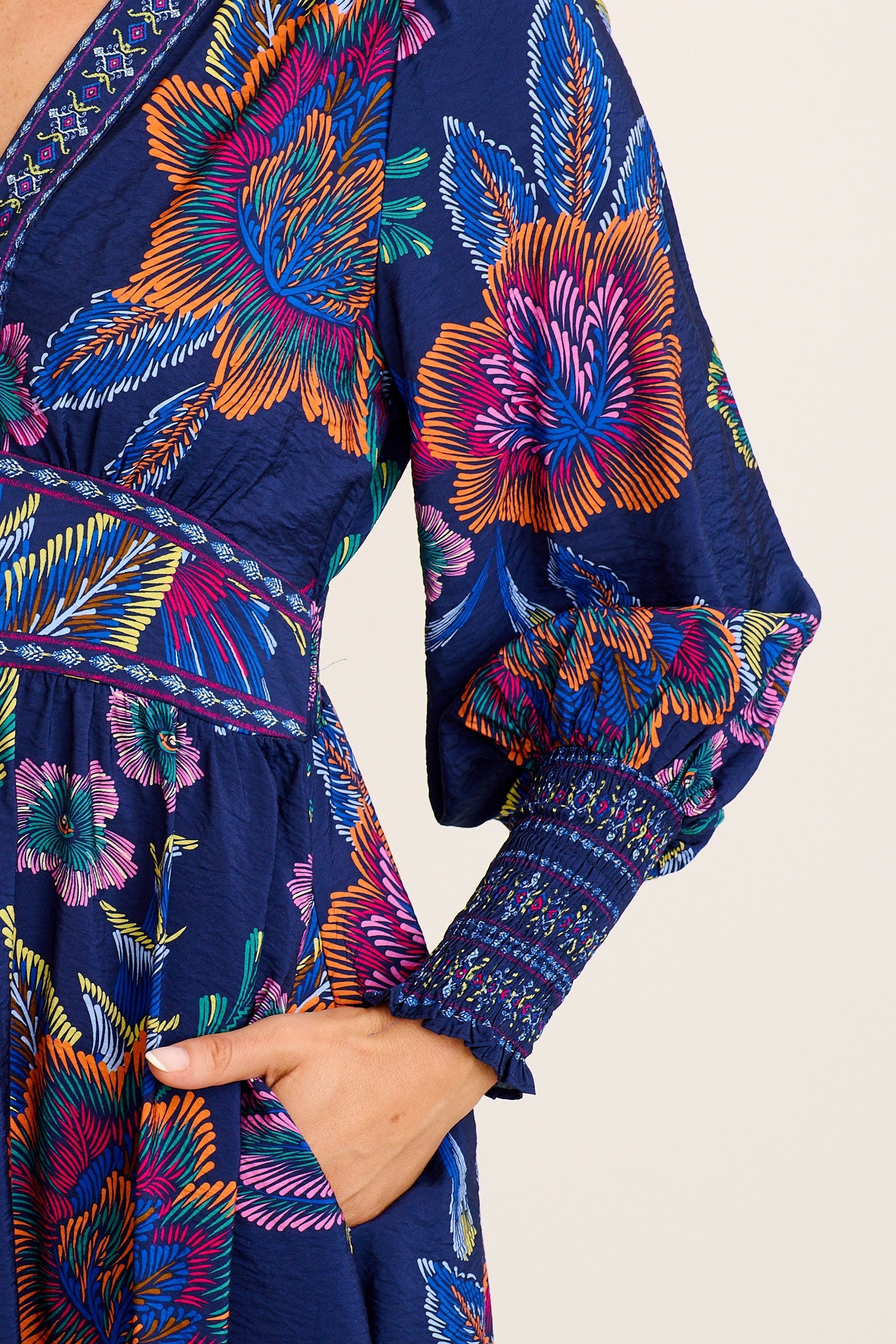Amora Maxi Dress in Blue with Multi Floral Linen Blend