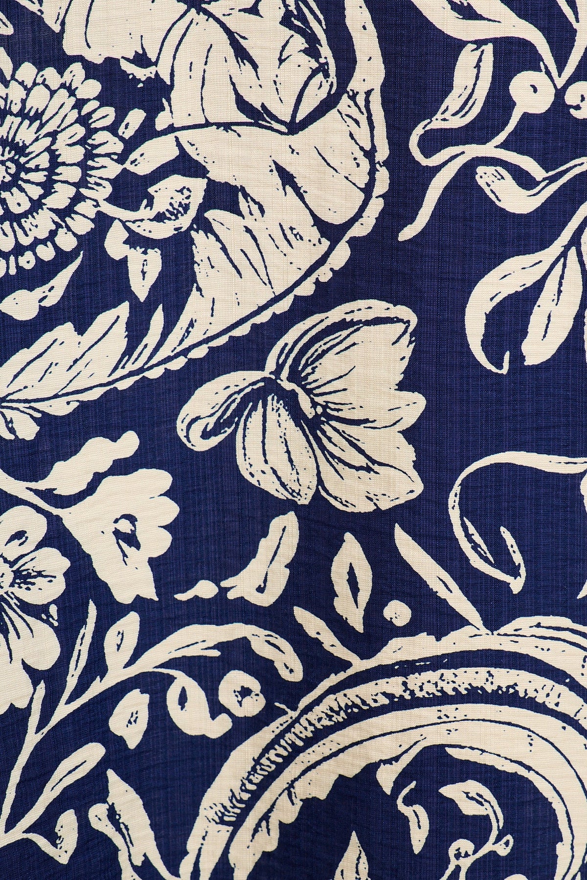 Aurelina Maxi Shirt Dress In Navy with Cream Floral Linen Blend