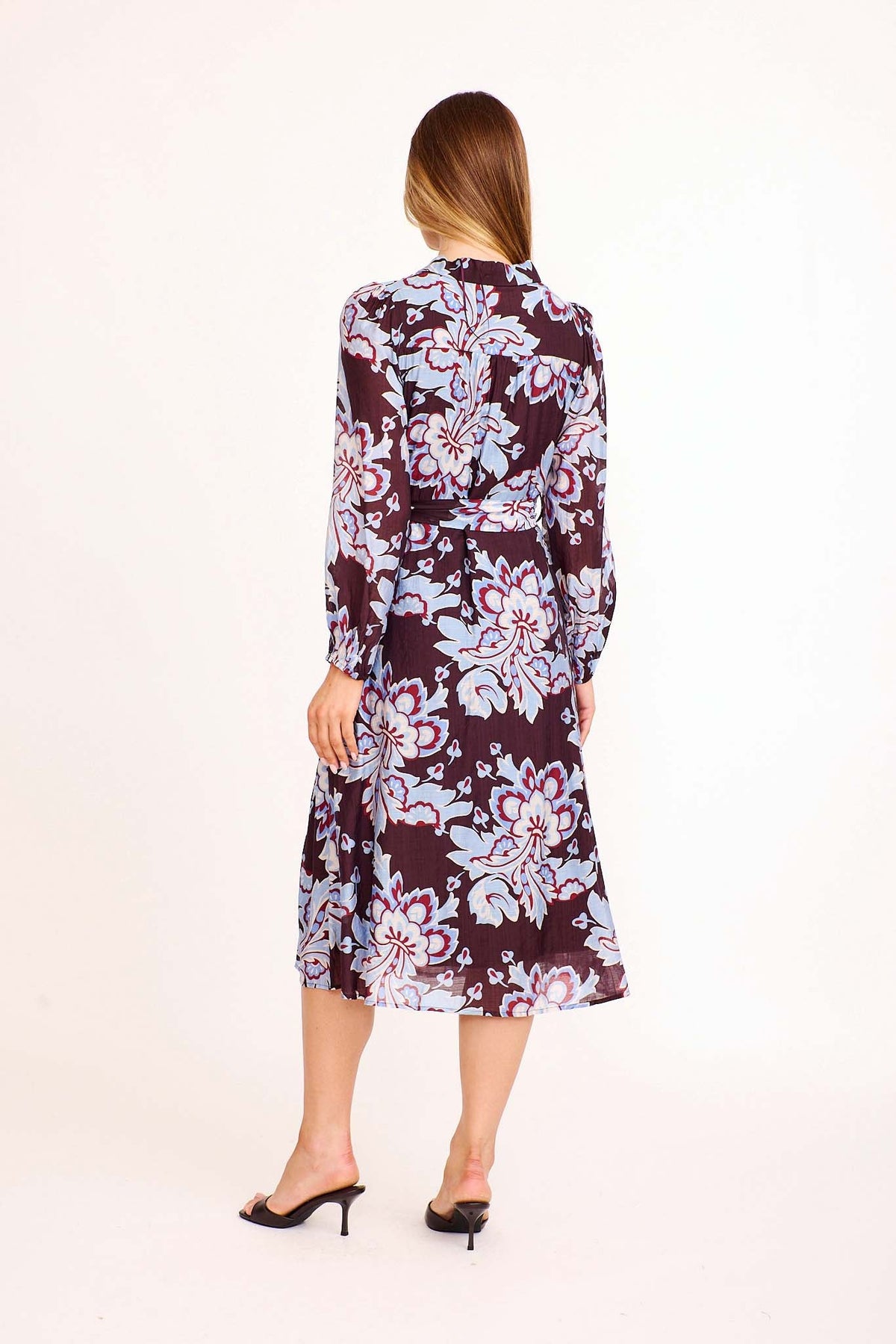 Calya Midi Shirt Dress in Plum with Blue Floral
