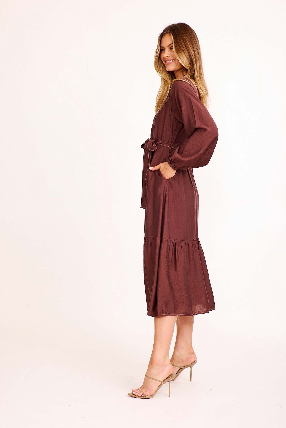 Calix Midi Dress in Chocolate