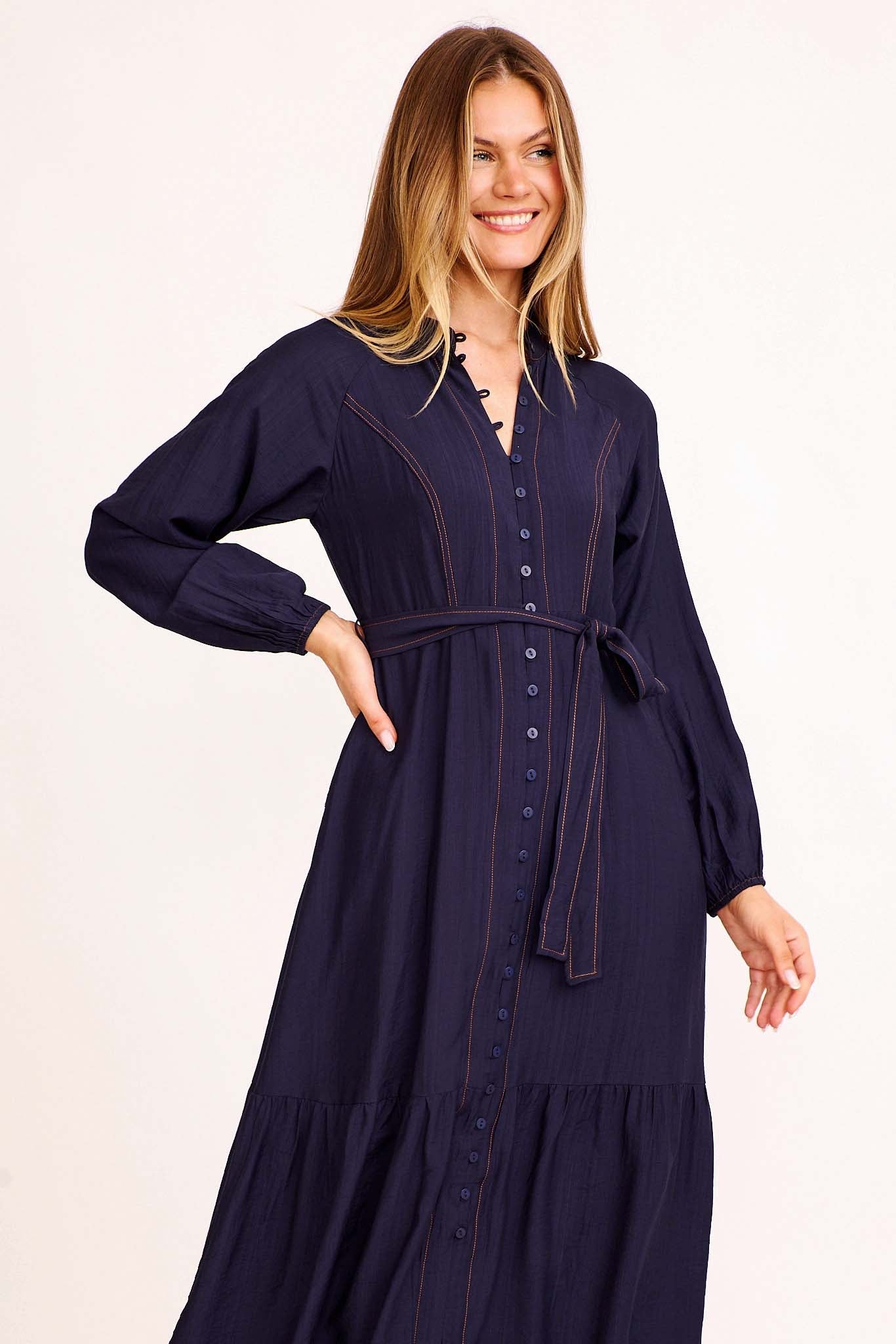 Calix Midi Dress in Navy