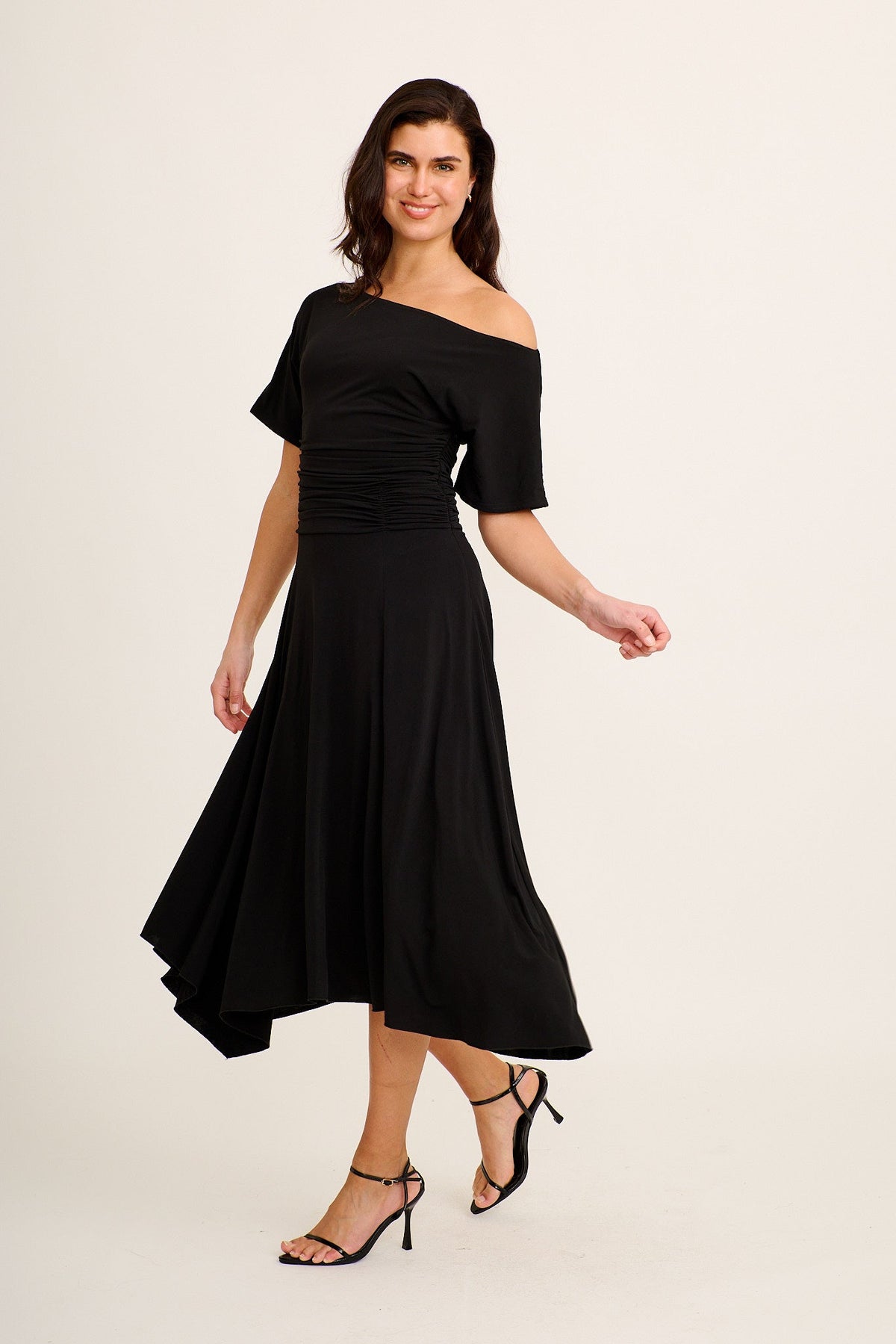 Bonnie Midi Off Shoulder Dress in Black Jersey