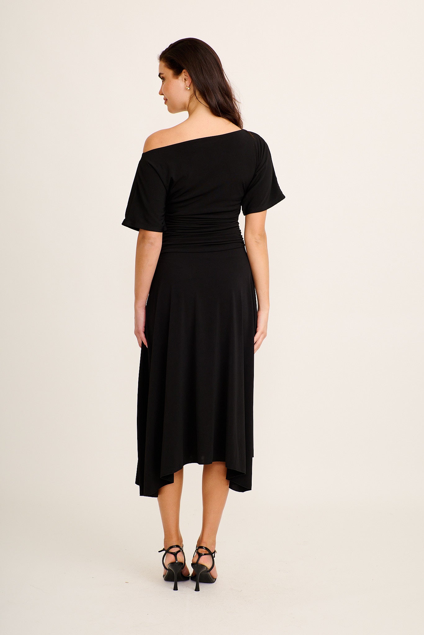 Bonnie Midi Off Shoulder Dress in Black Jersey