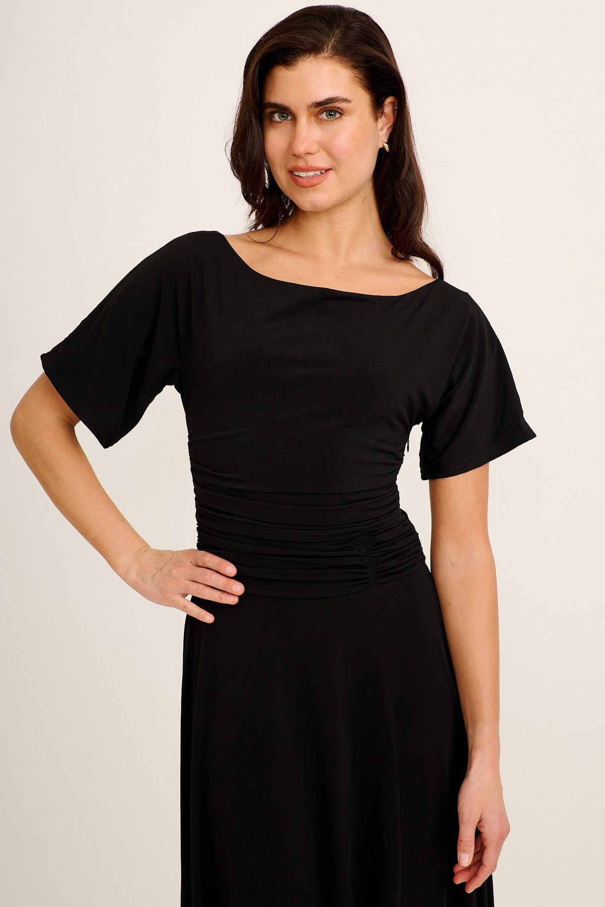 Bonnie Midi Off Shoulder Dress in Black Jersey