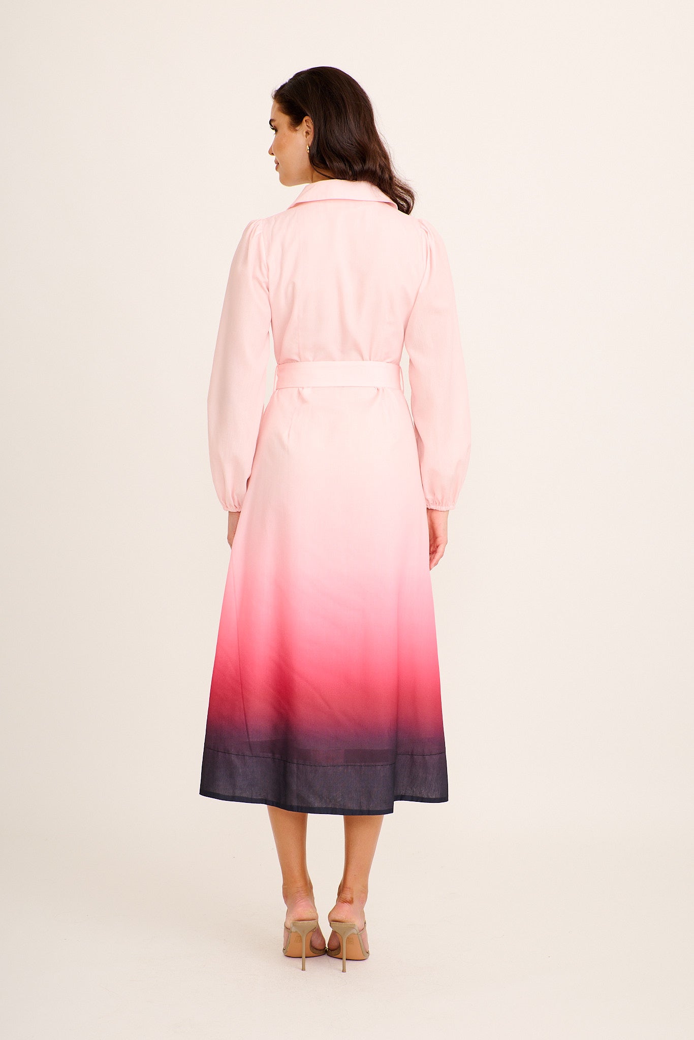 Castella Midi Shirt Dress in Pink Floral Cotton Blend