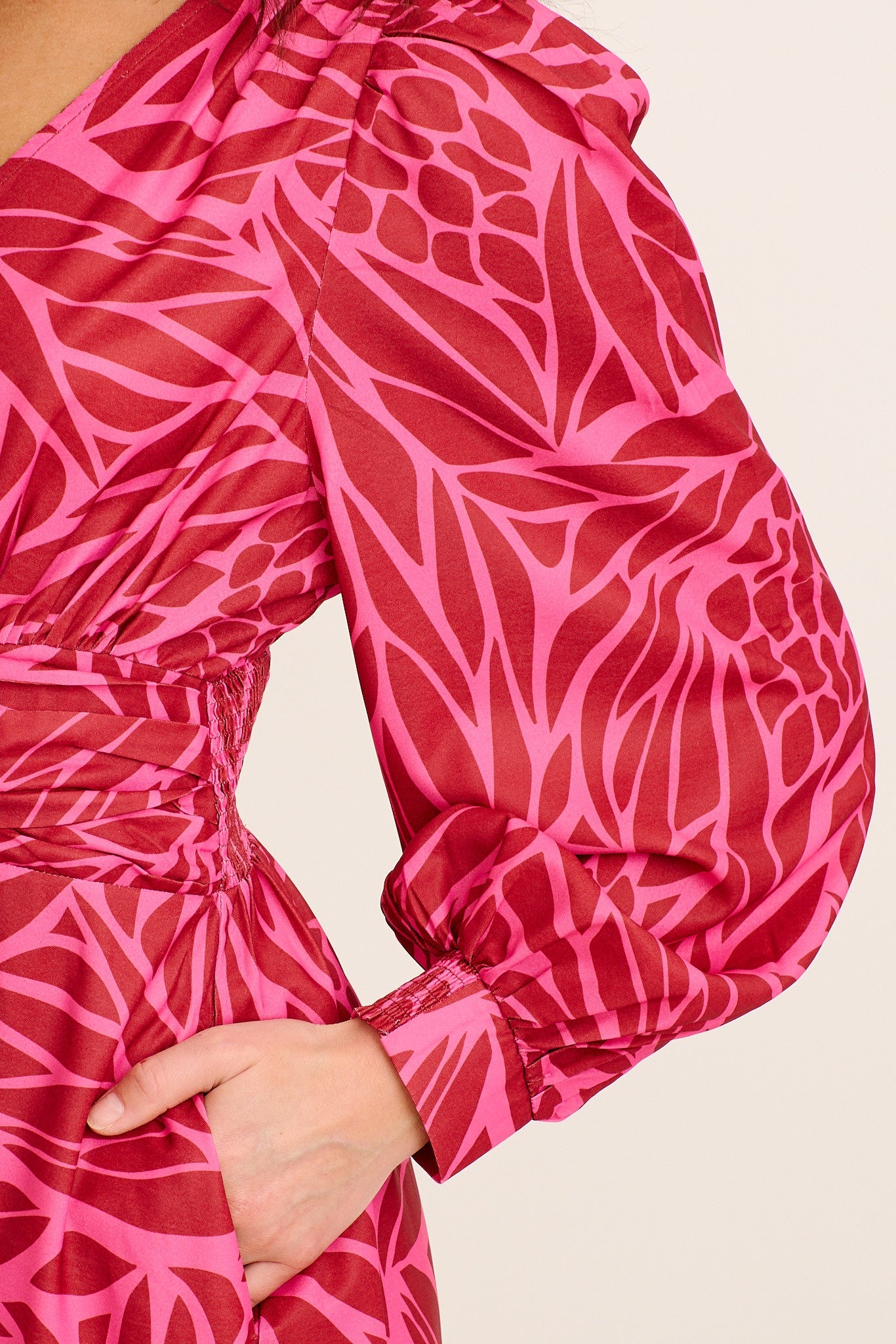 Aya Maxi Dress in Wine with Pink Print