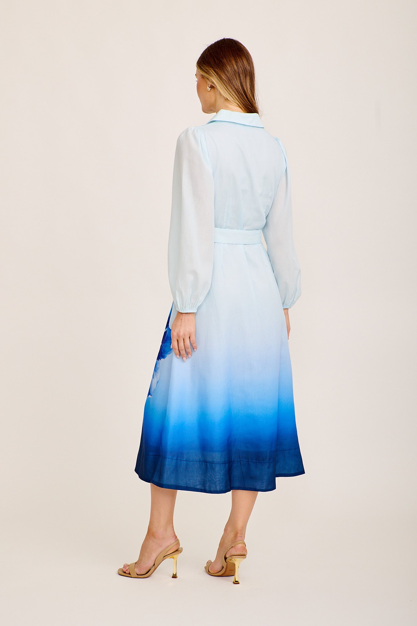 Castella Midi Shirt Dress in Blue Floral Cotton Blend