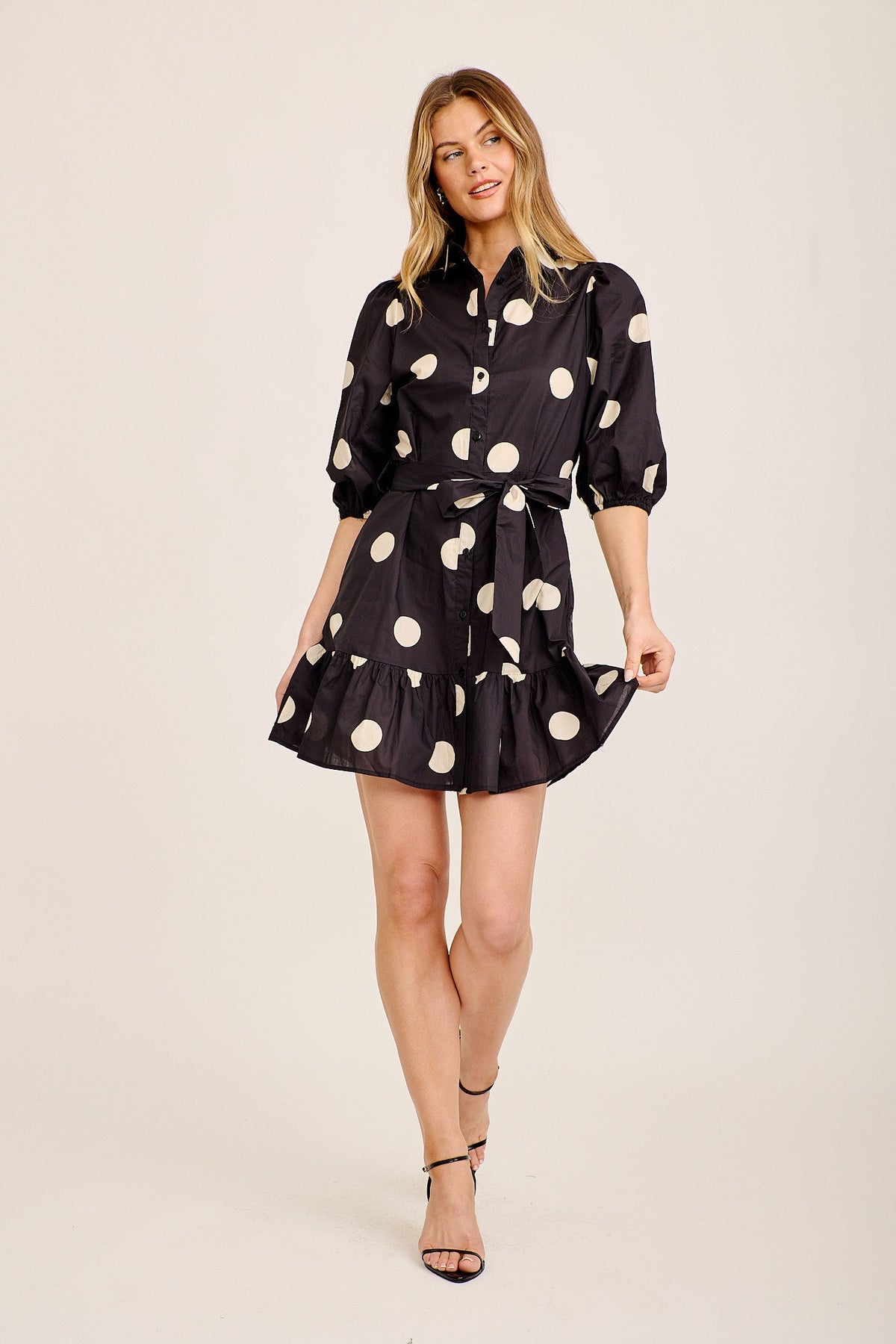 Carlisle Shirt Dress in Black Polka Dot Cotton
