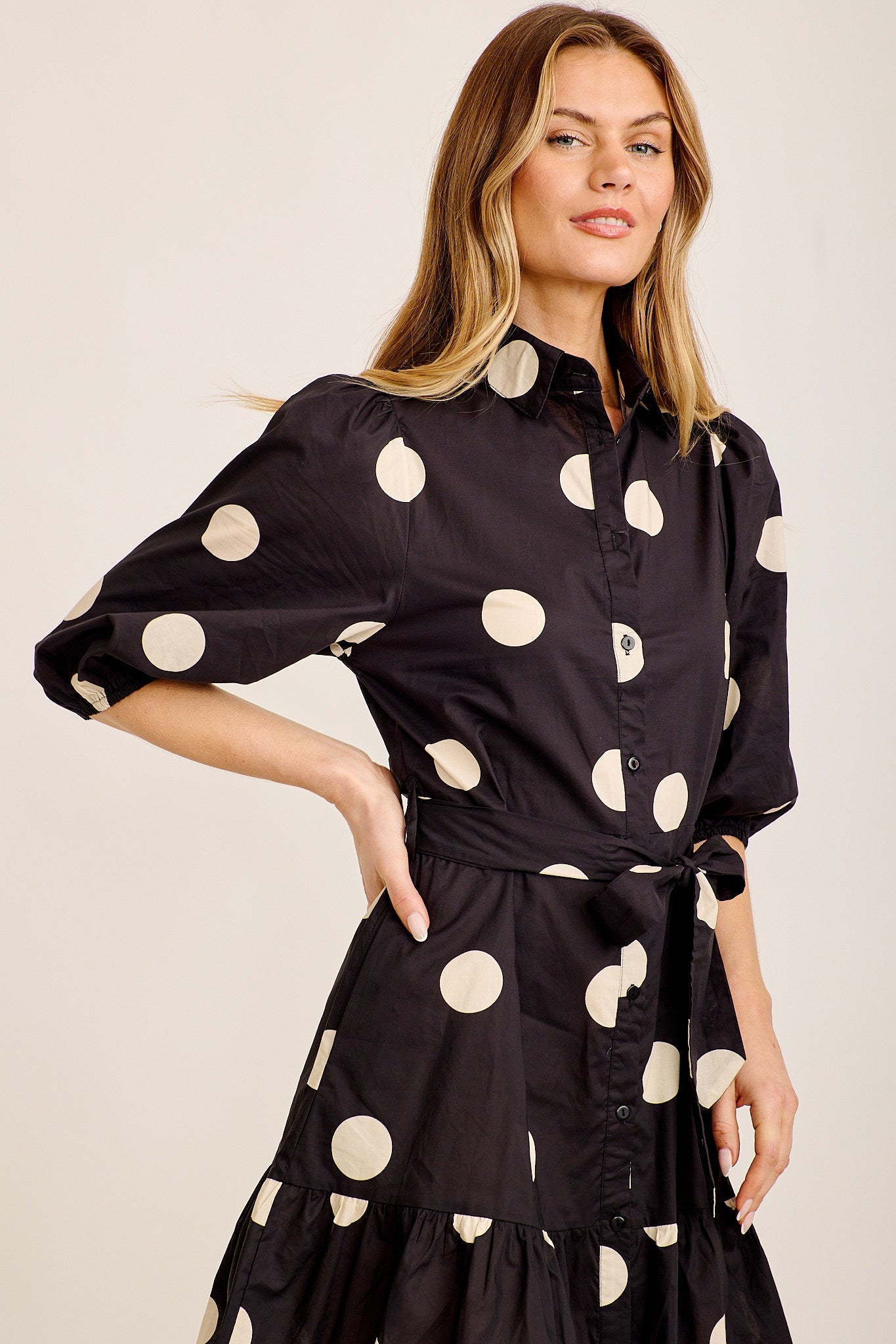 Carlisle Shirt Dress in Black Polka Dot Cotton