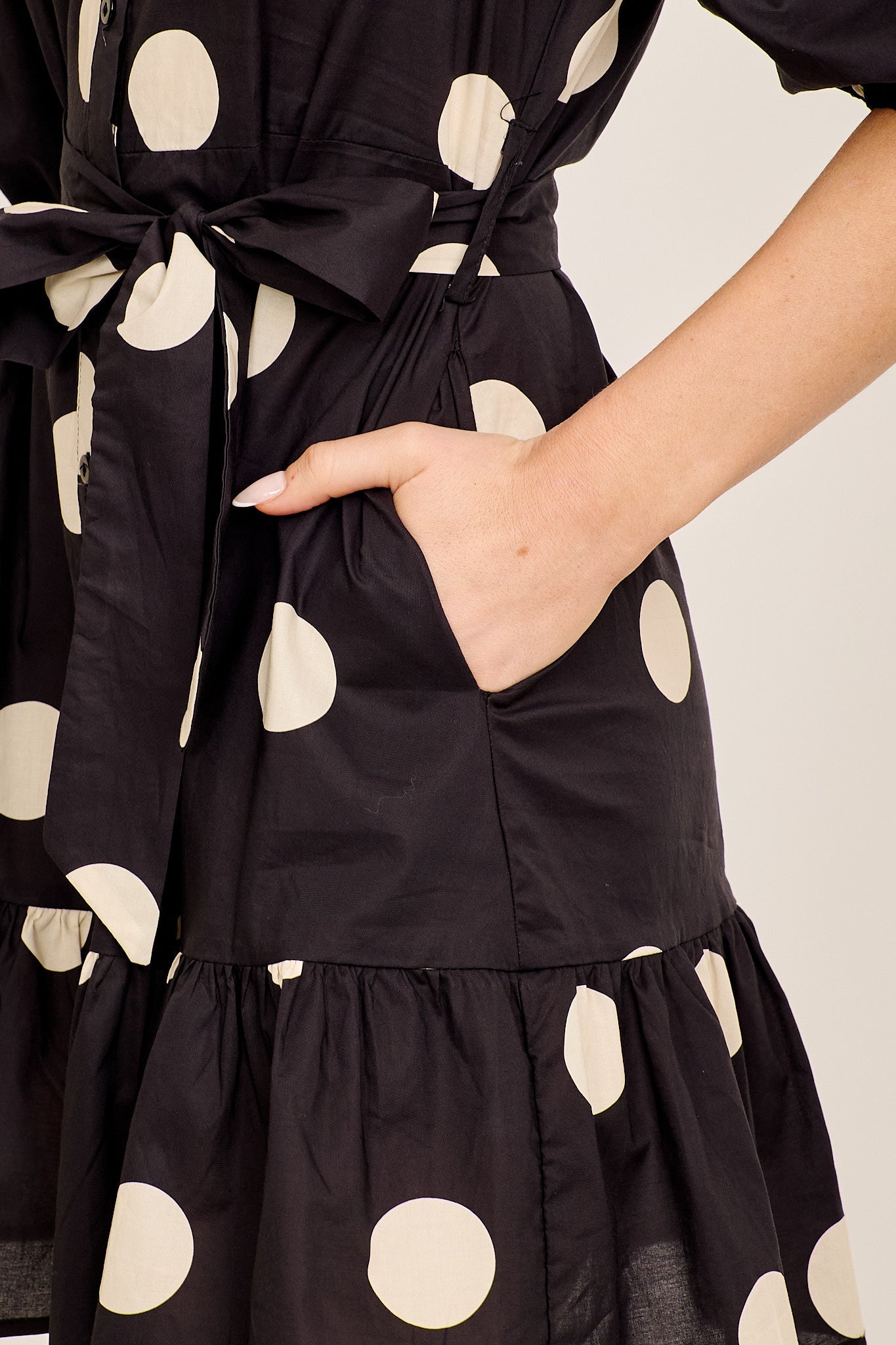 Carlisle Shirt Dress in Black Polka Dot Cotton