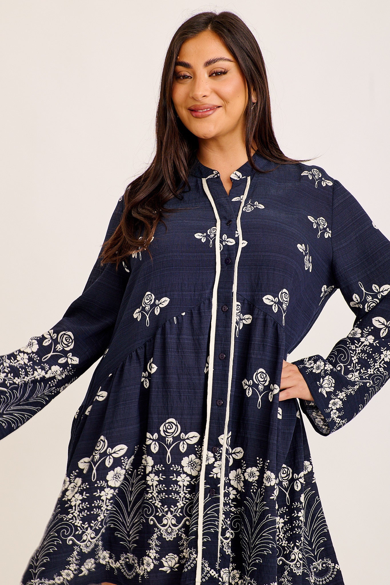 Cirelle Smock Dress in Navy Floral