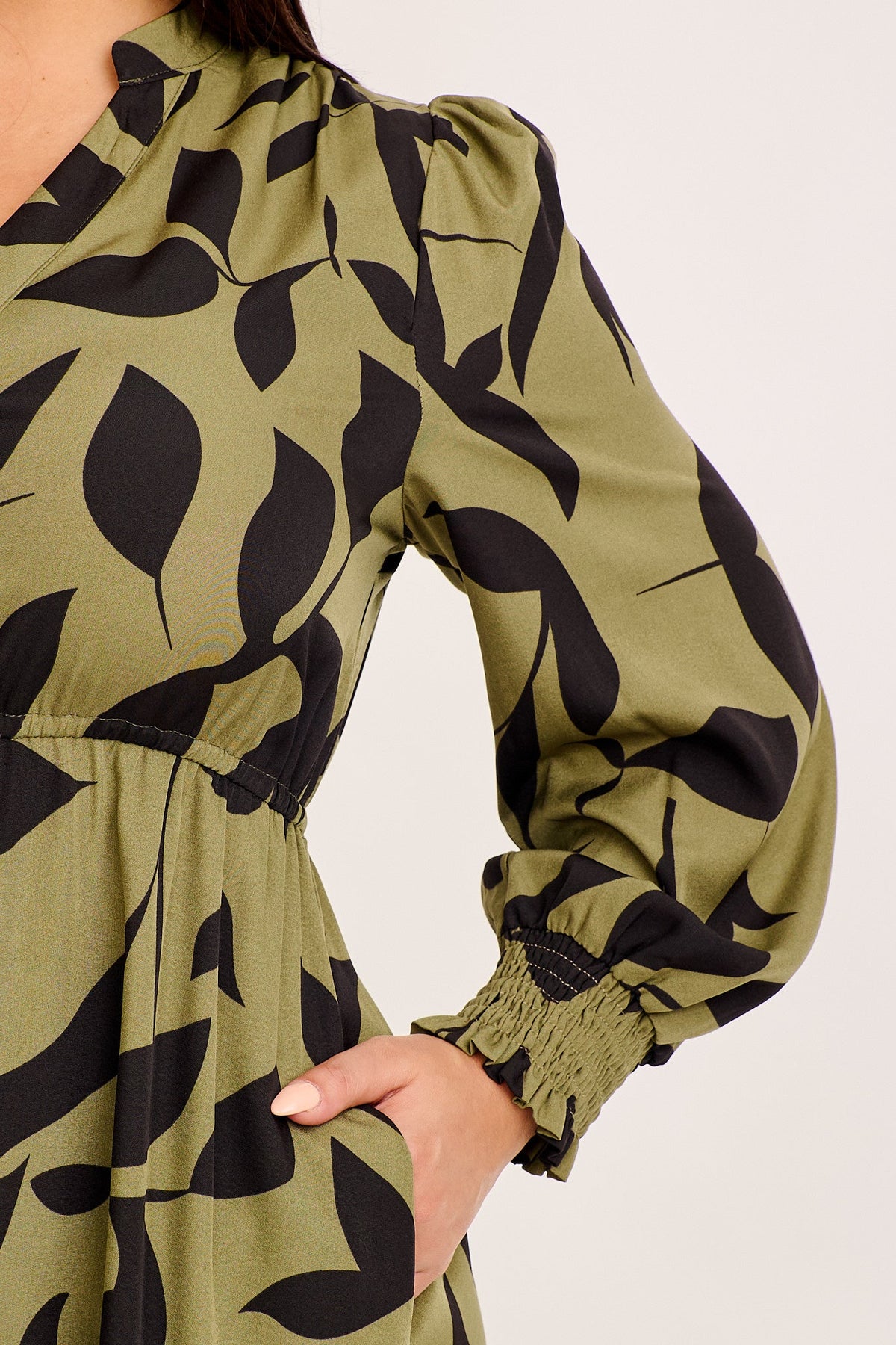 Ashford Midi Dress in Green with Black Print