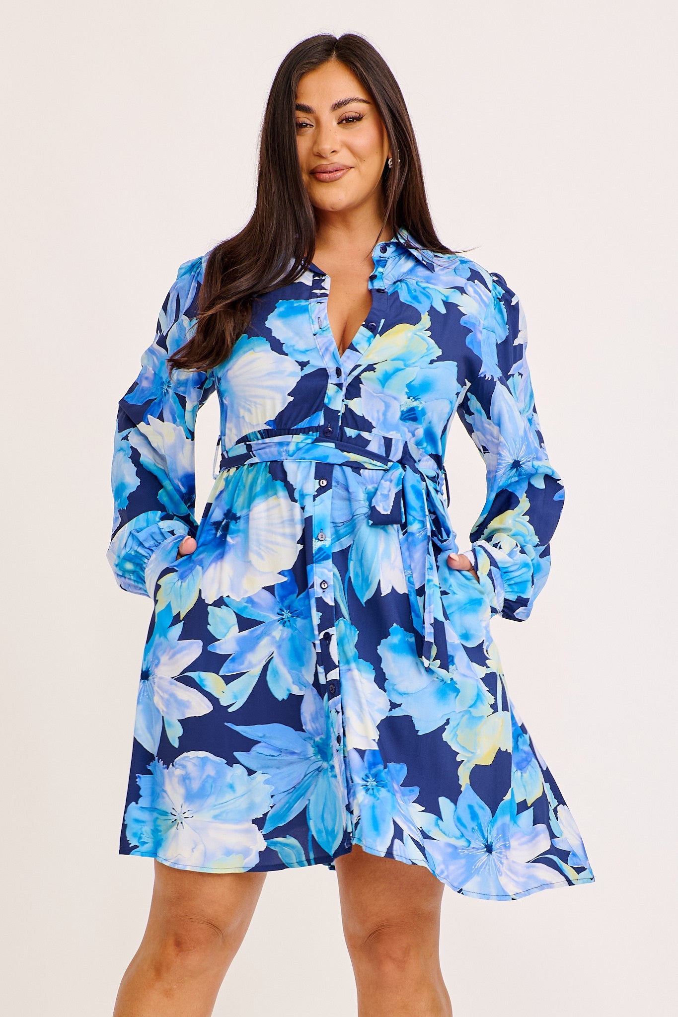 Aviva Shirt Dress in Blue Floral