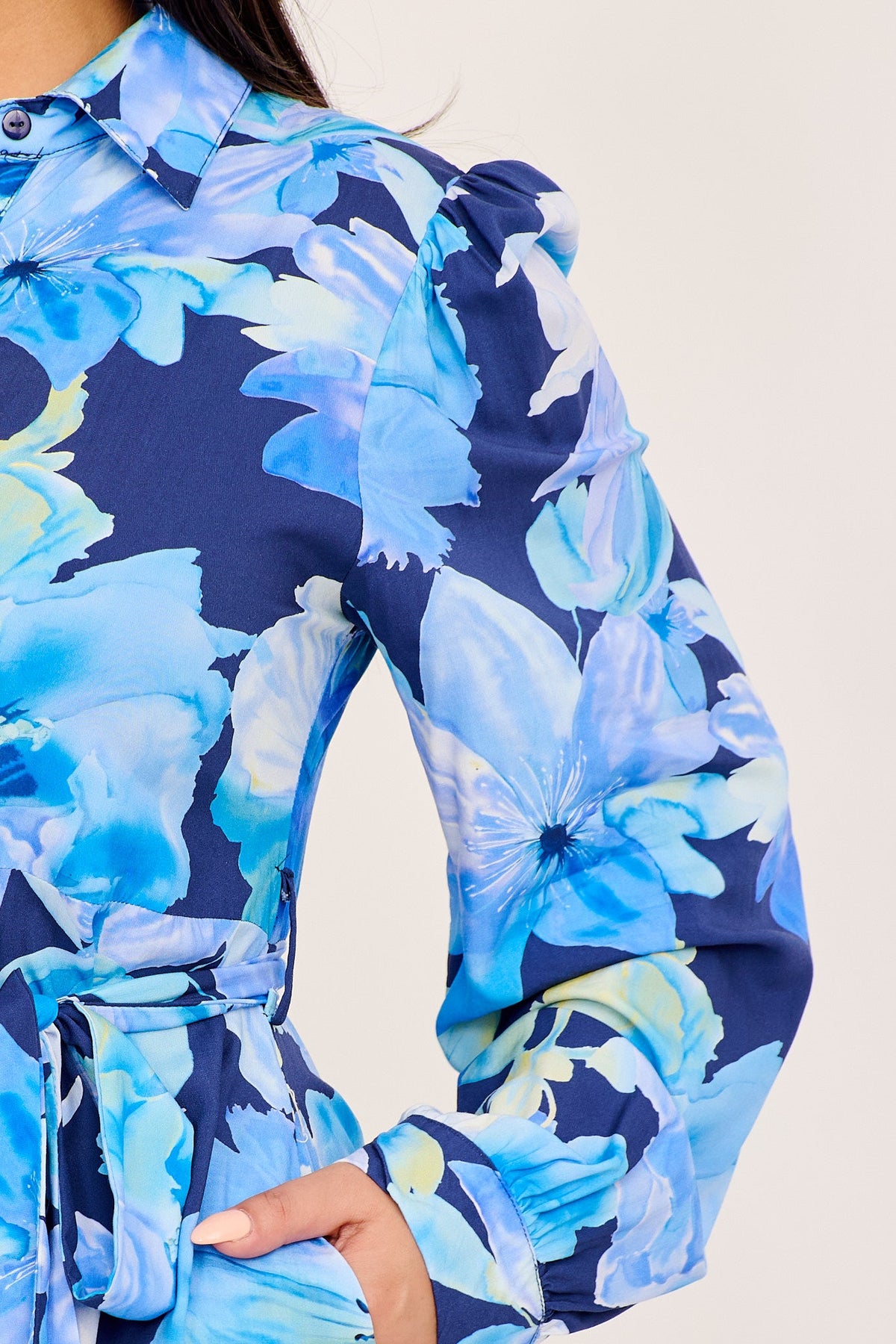 Aviva Shirt Dress in Blue Floral