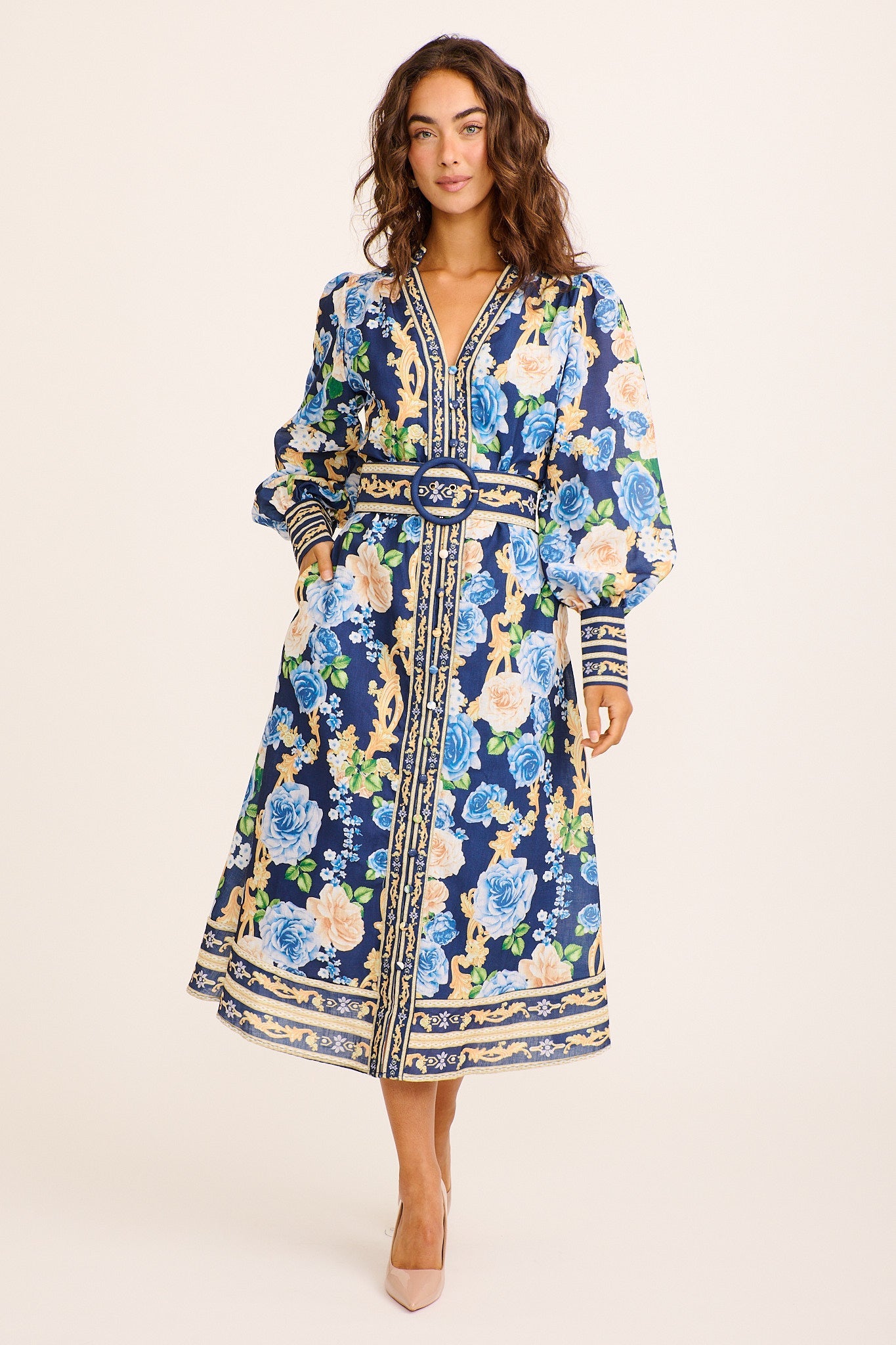 Capri Belle Midi Dress in Navy with Blue Floral
