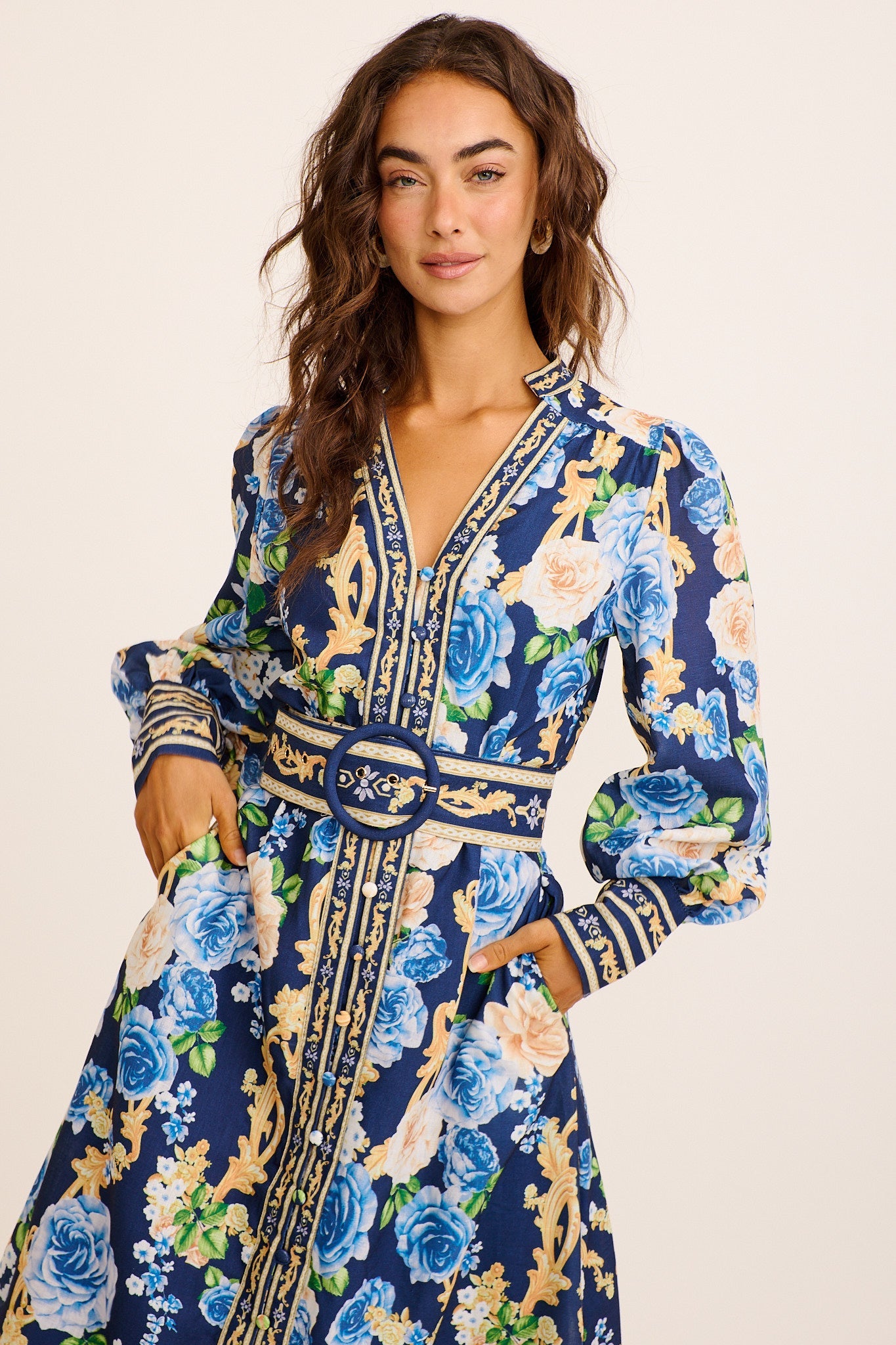 Capri Belle Midi Dress in Navy with Blue Floral