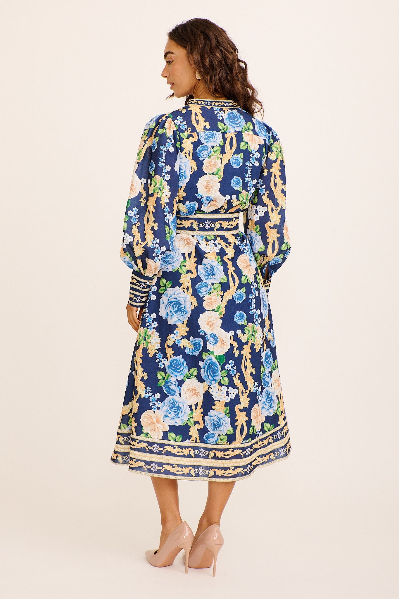 Capri Belle Midi Dress in Navy with Blue Floral
