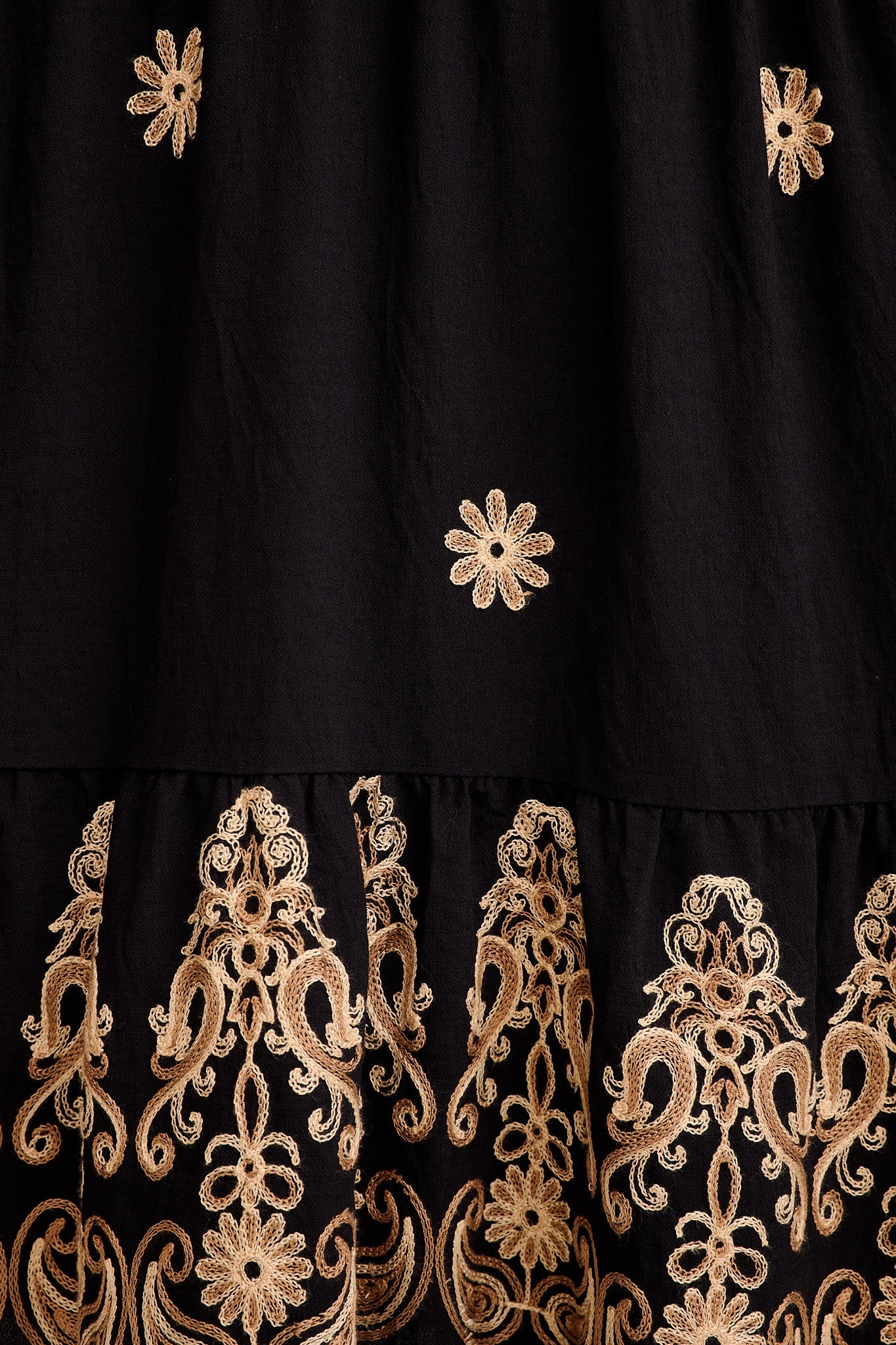 Cantine Midi Dress in Black with Chocolate Embroidery