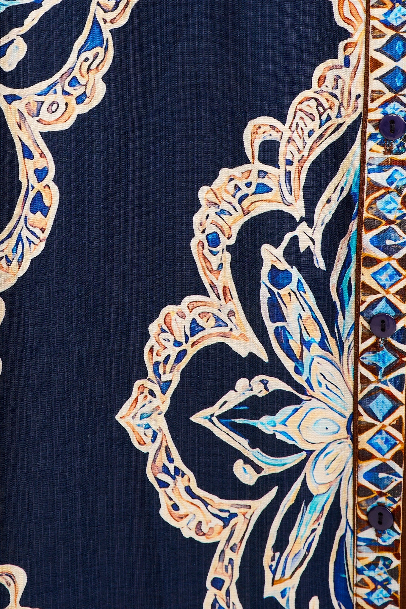 Aurelina Maxi Shirt Dress in Navy Placement Print Linen Blend