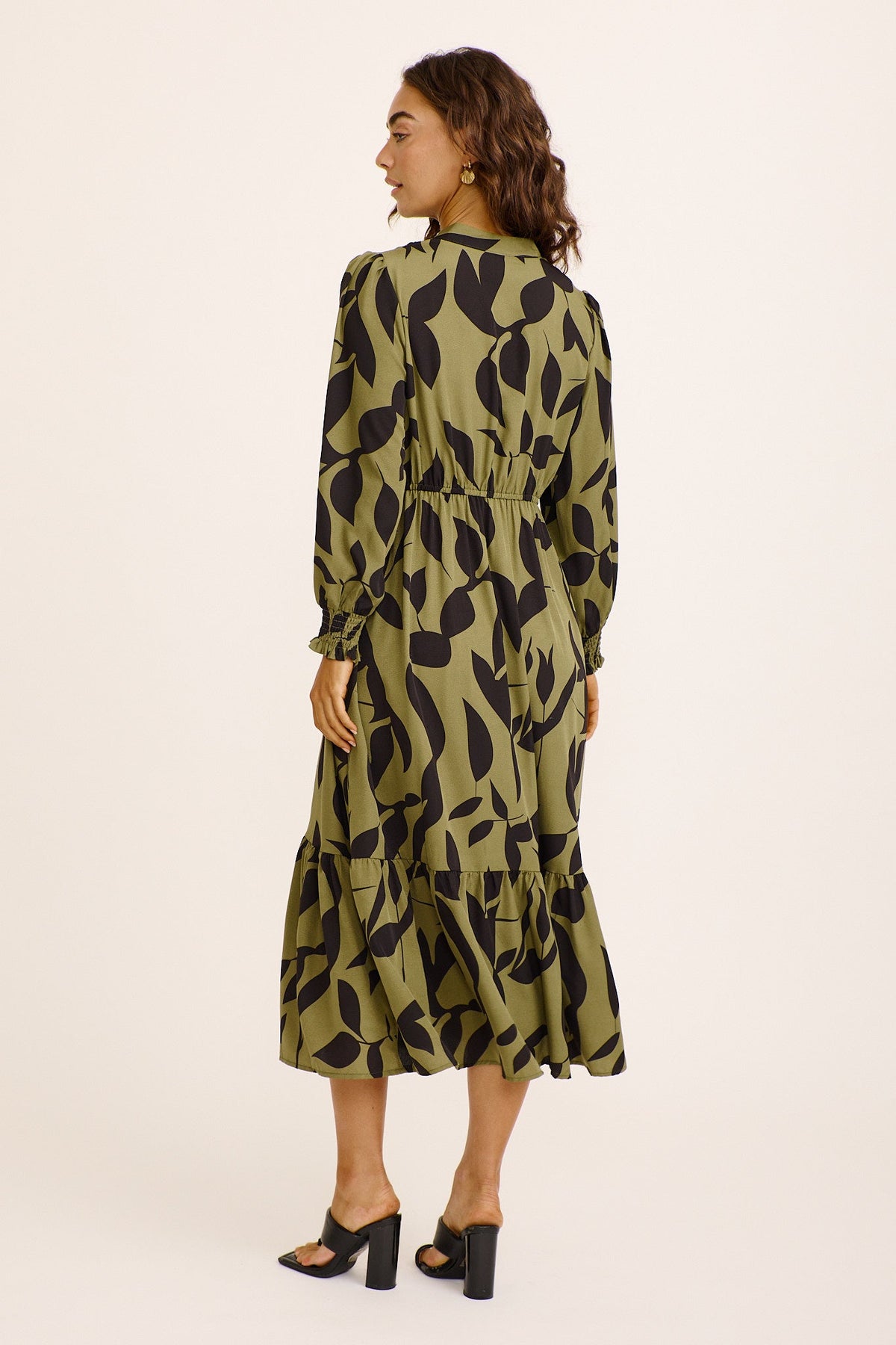 Ashford Midi Dress in Green with Black Print