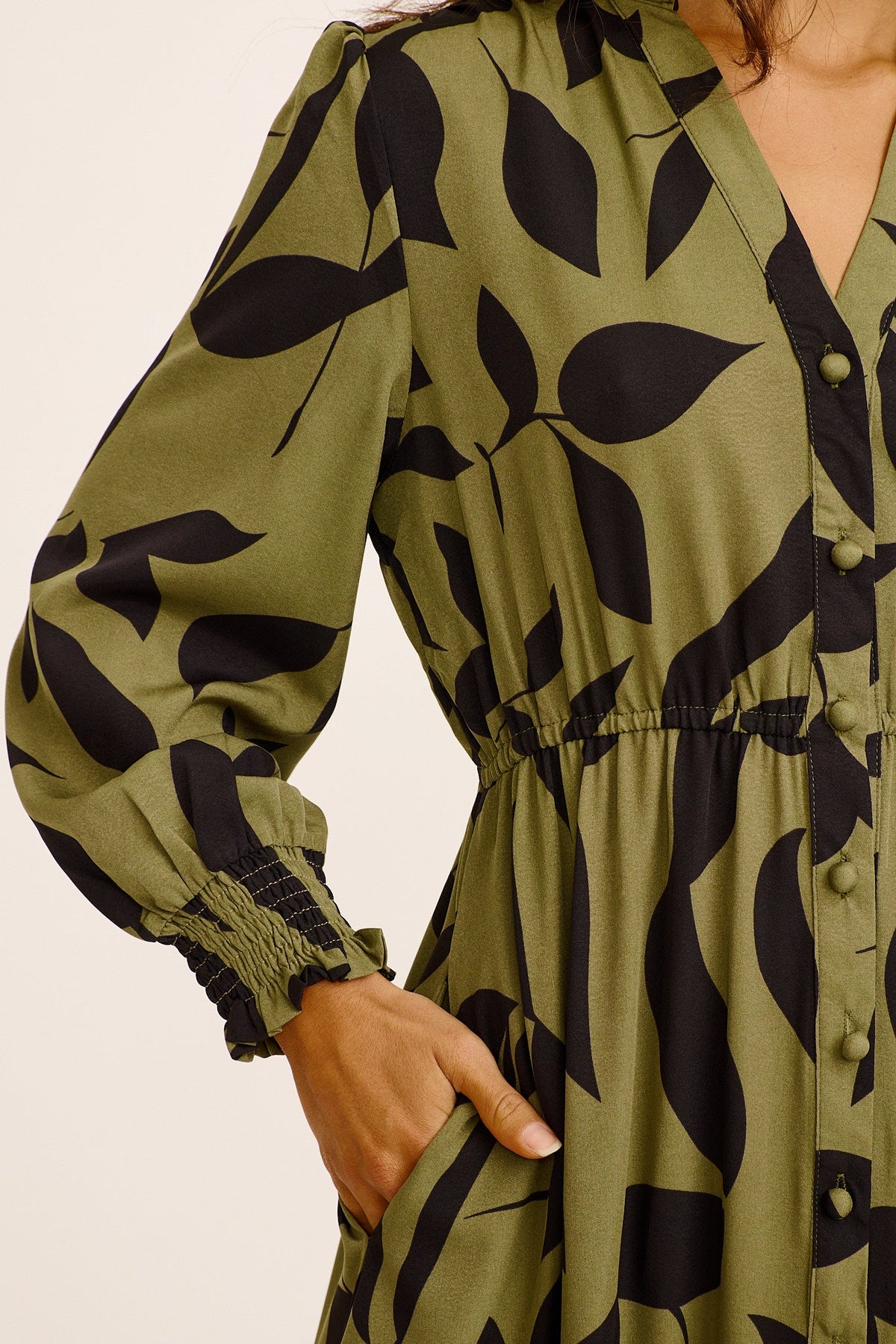 Ashford Midi Dress in Green with Black Print