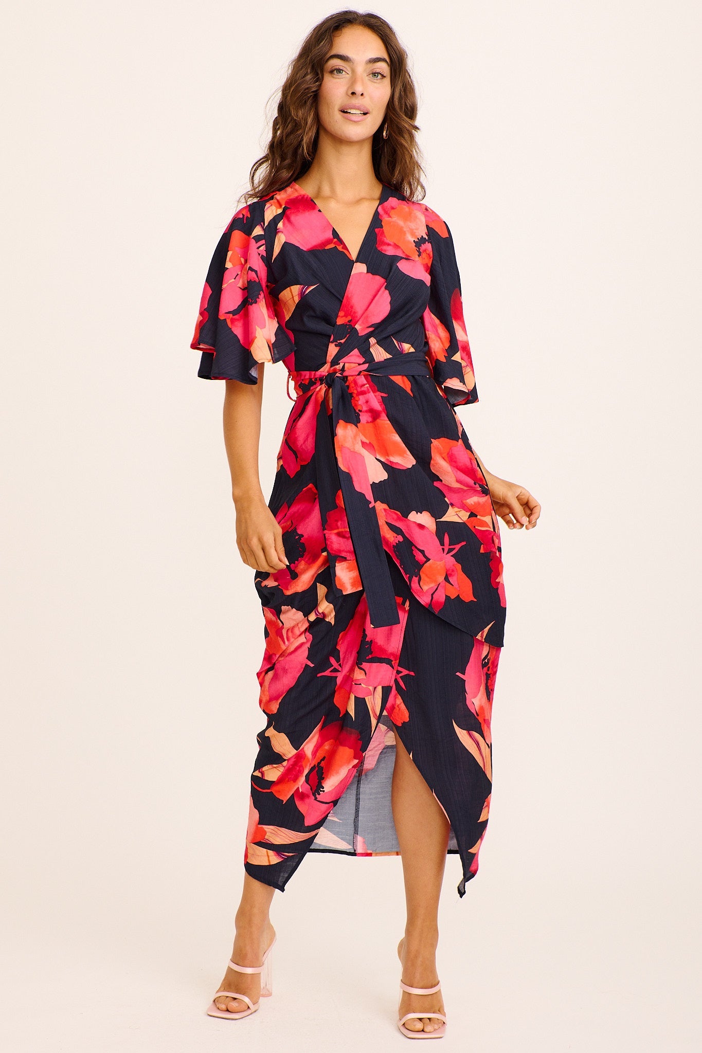 Carlo Maxi Dress in Navy with Pink Linen Blend