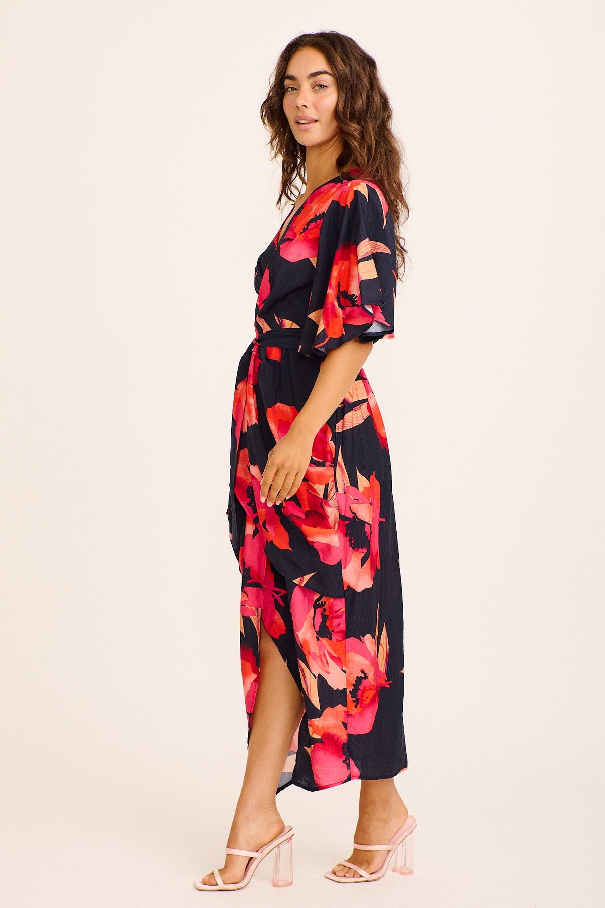 Carlo Maxi Dress in Navy with Pink Linen Blend