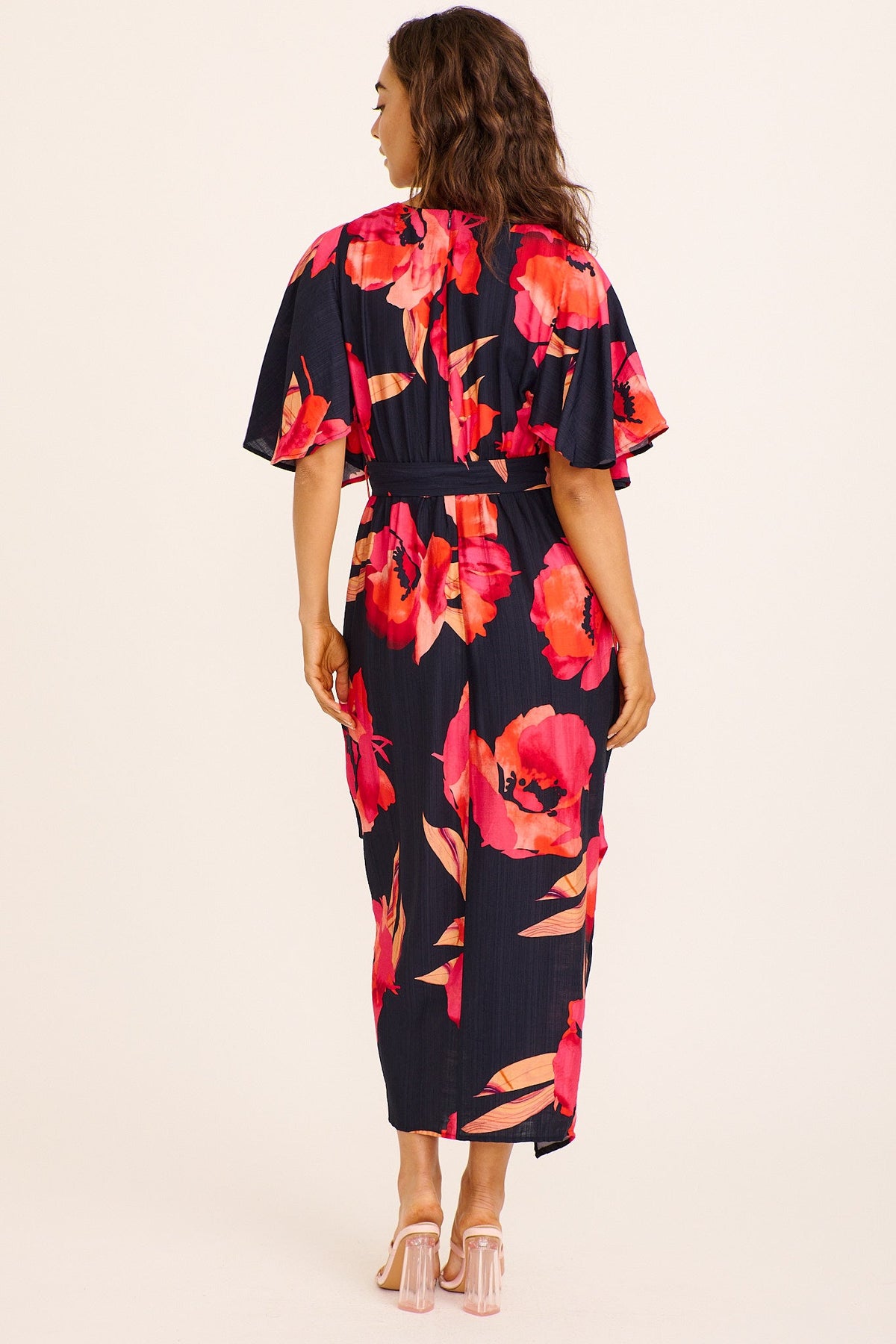Carlo Maxi Dress in Navy with Pink Linen Blend