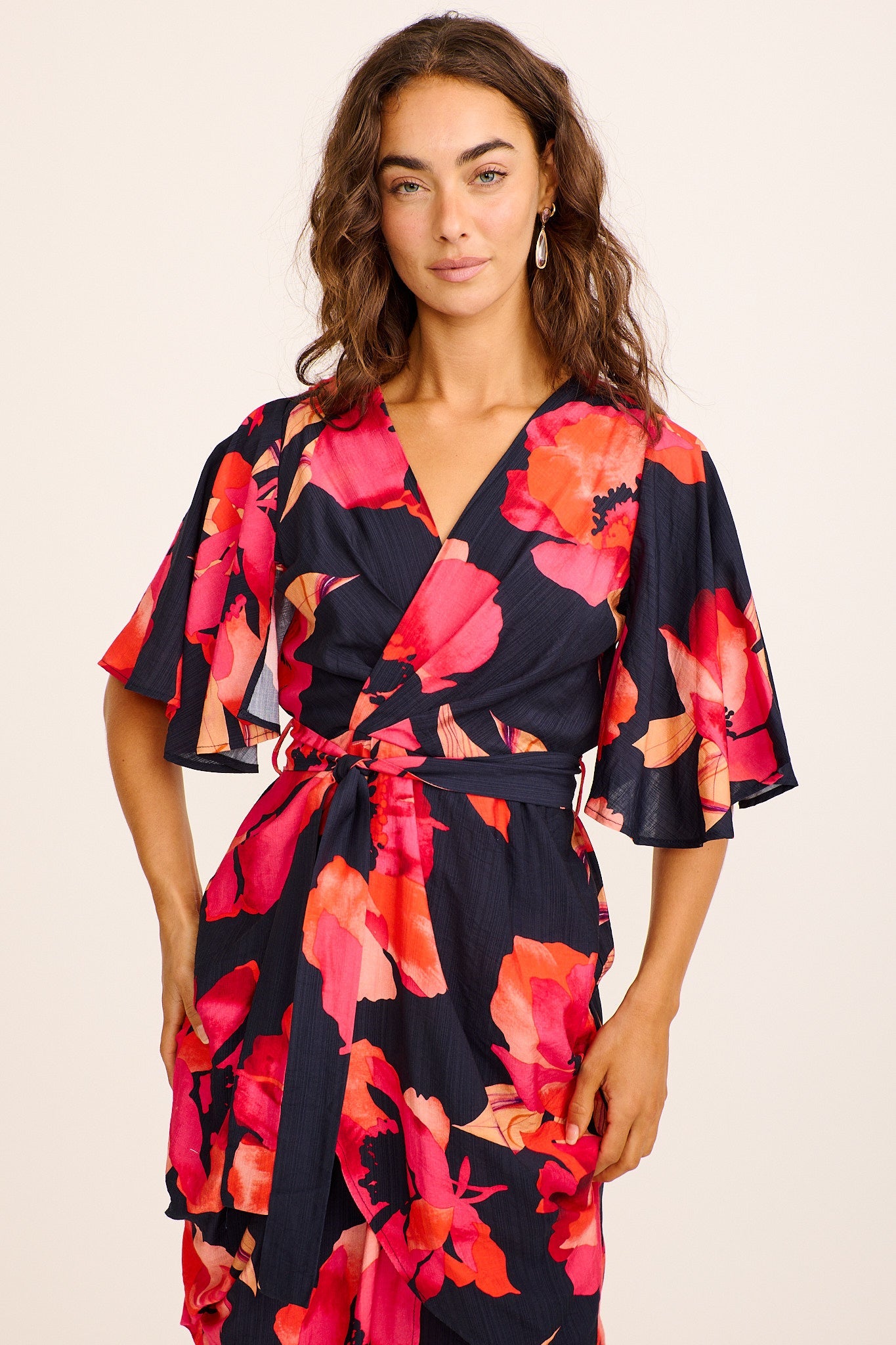Carlo Maxi Dress in Navy with Pink Linen Blend