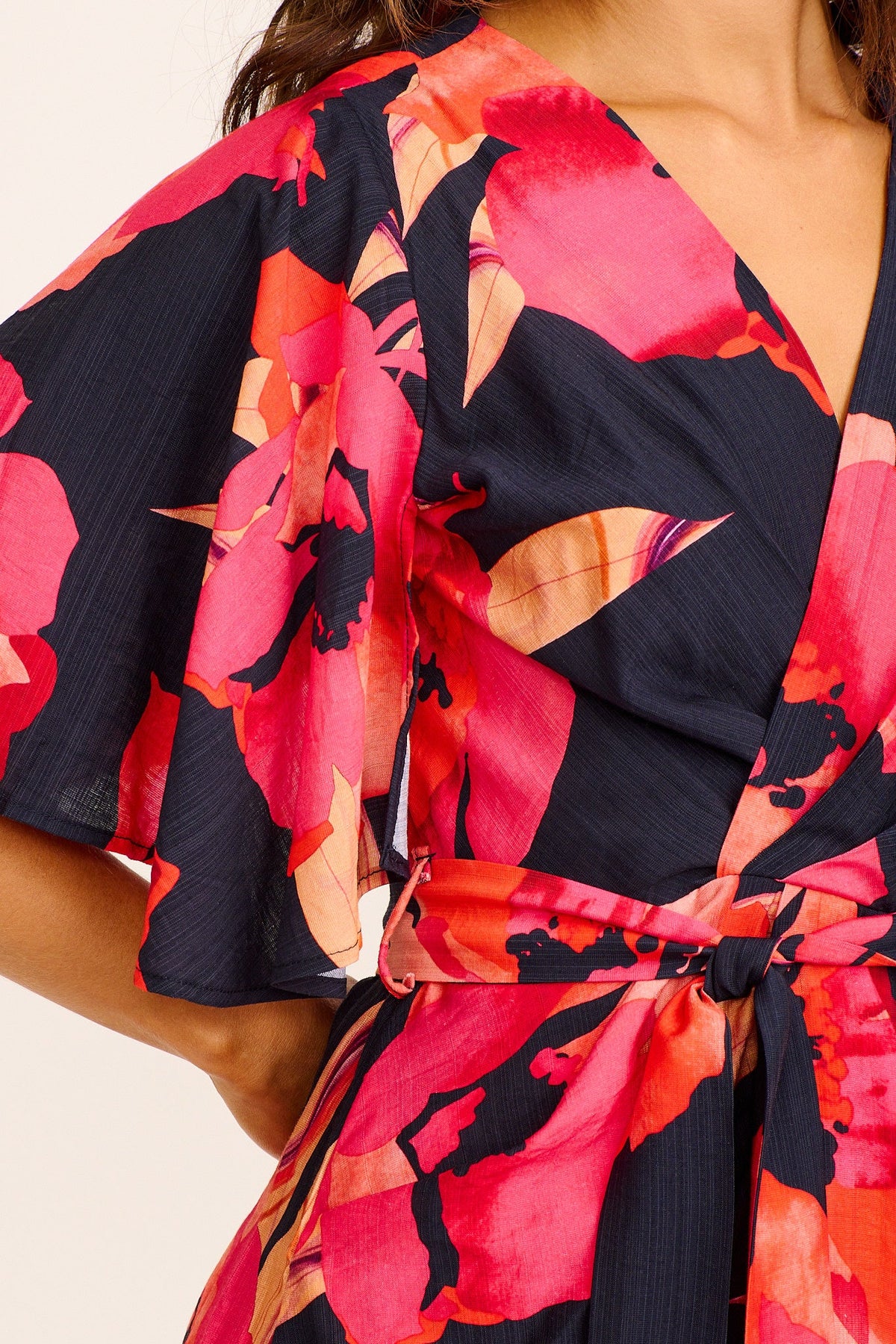 Carlo Maxi Dress in Navy with Pink Linen Blend