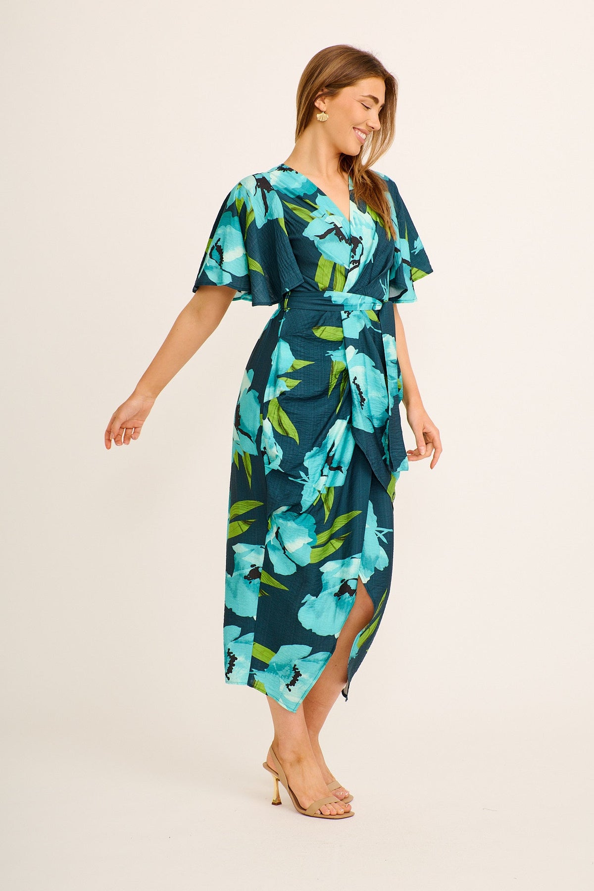Carlo Maxi Dress in Emerald Floral Linen Blend