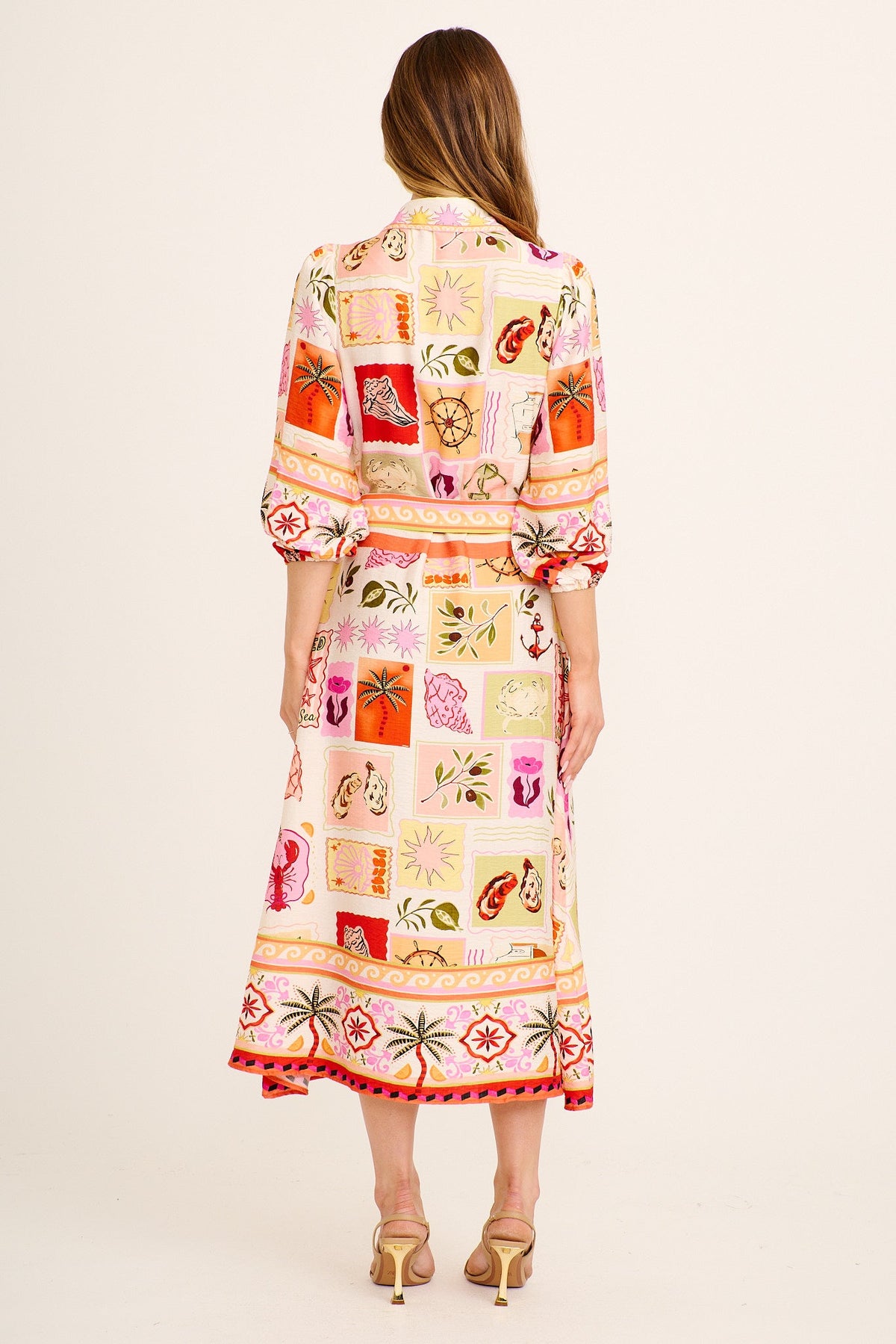 Aurelina Maxi Shirt Dress in Cream Novelty Print Linen Blend