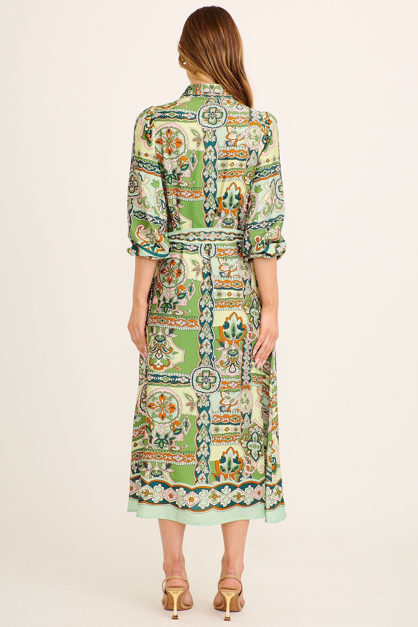 Aurelina Maxi Shirt Dress in Green Multi Print