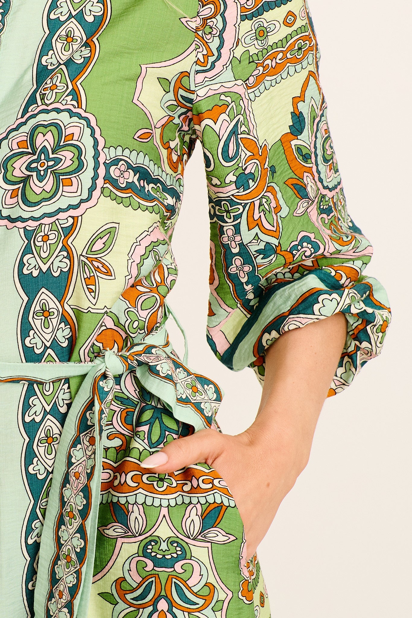 Aurelina Maxi Shirt Dress in Green Multi Print
