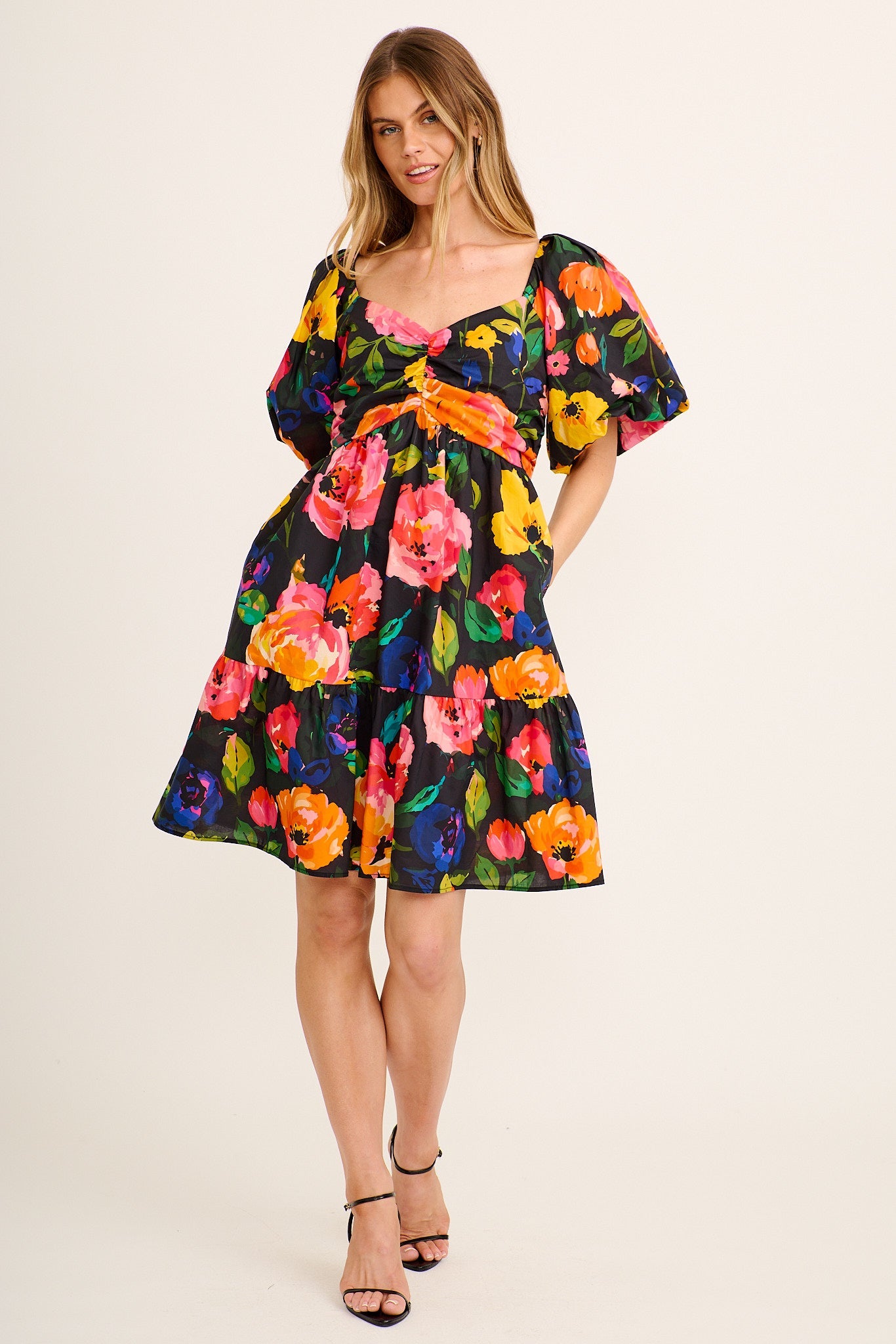 Azaria Dress in Black Multi Floral Cotton