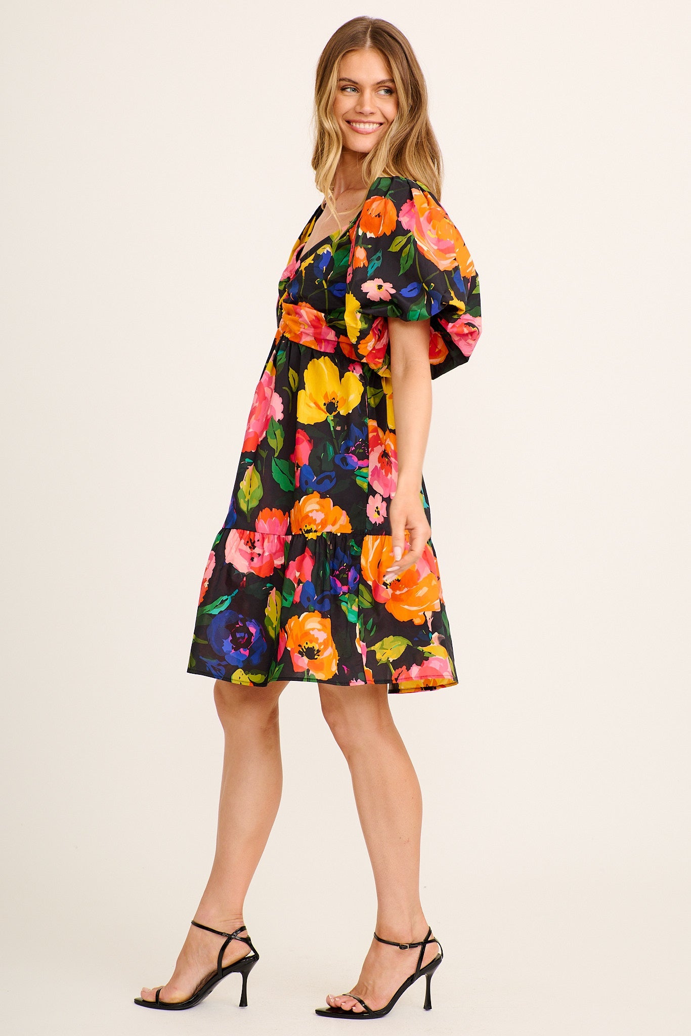 Azaria Dress in Black Multi Floral Cotton
