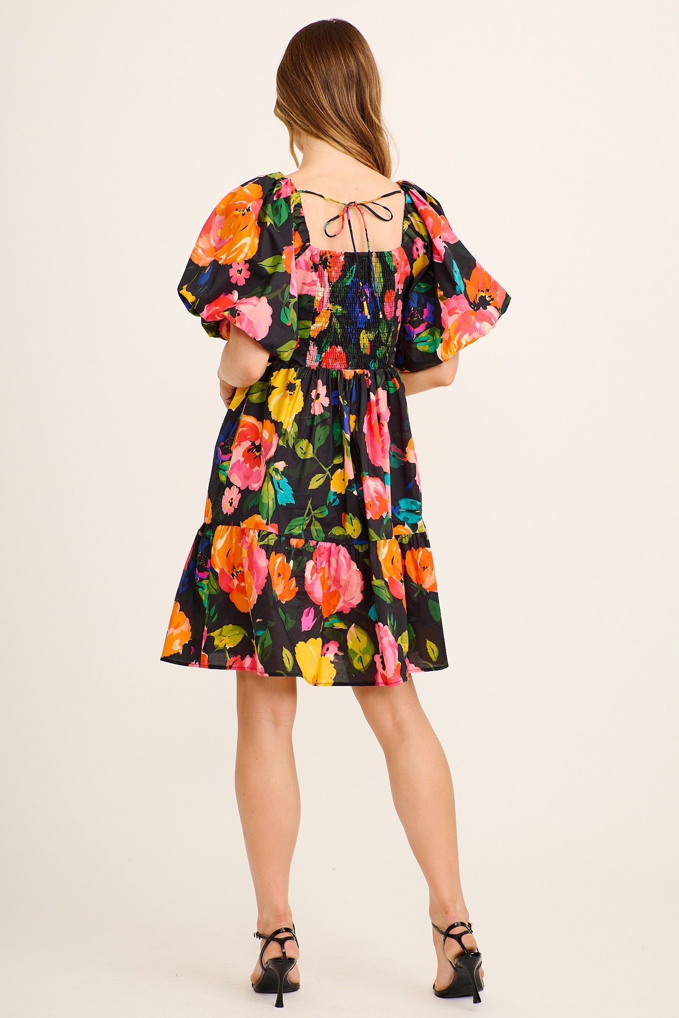 Azaria Dress in Black Multi Floral Cotton