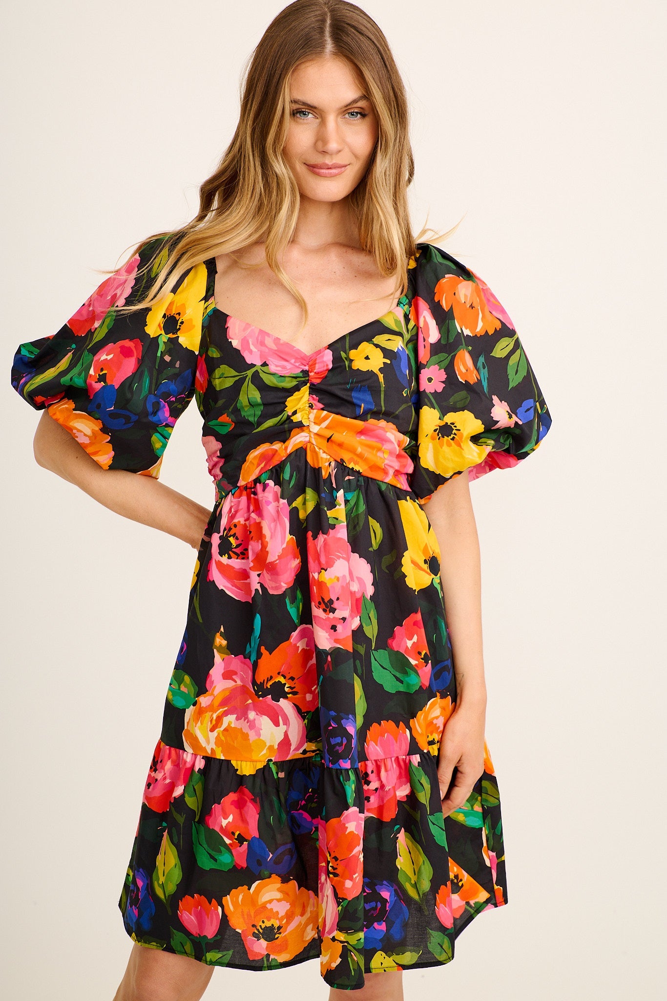 Azaria Dress in Black Multi Floral Cotton